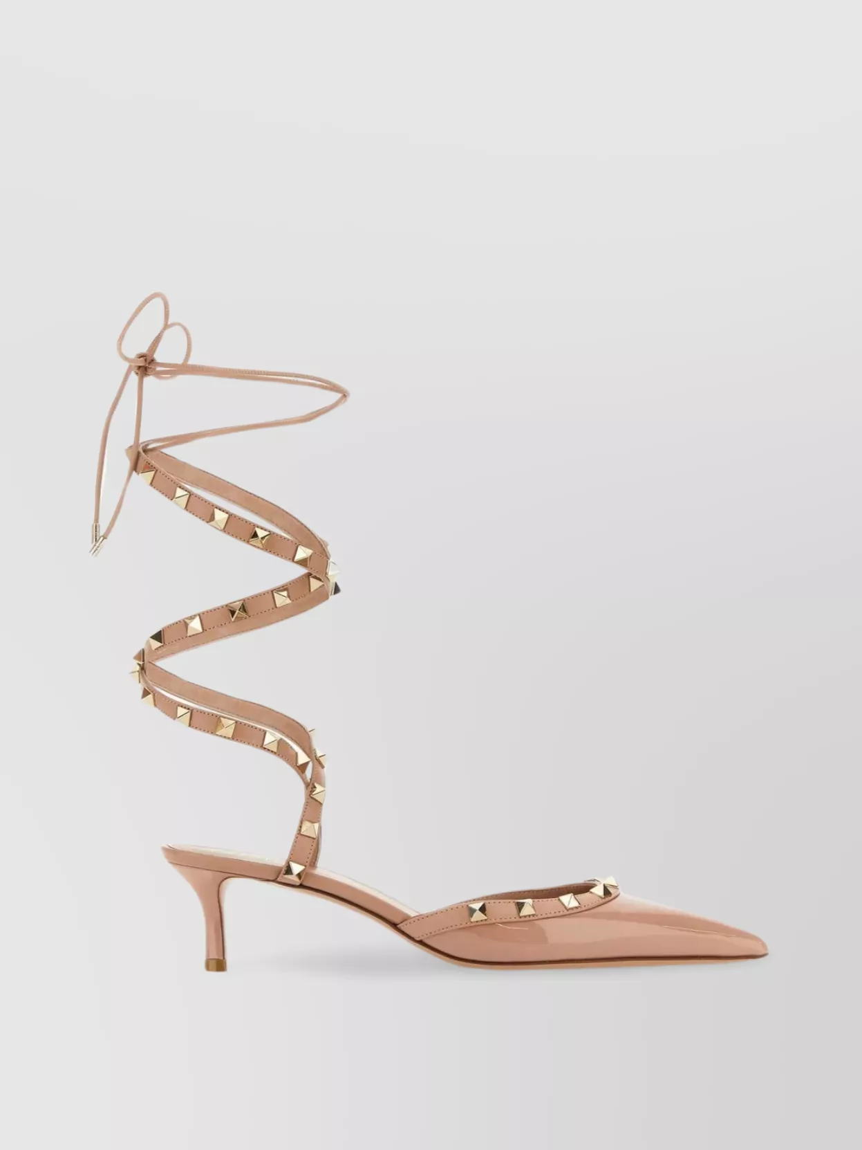 Shop Valentino Leather Pumps With Pointed Toe And Studded Trimmings In Beige