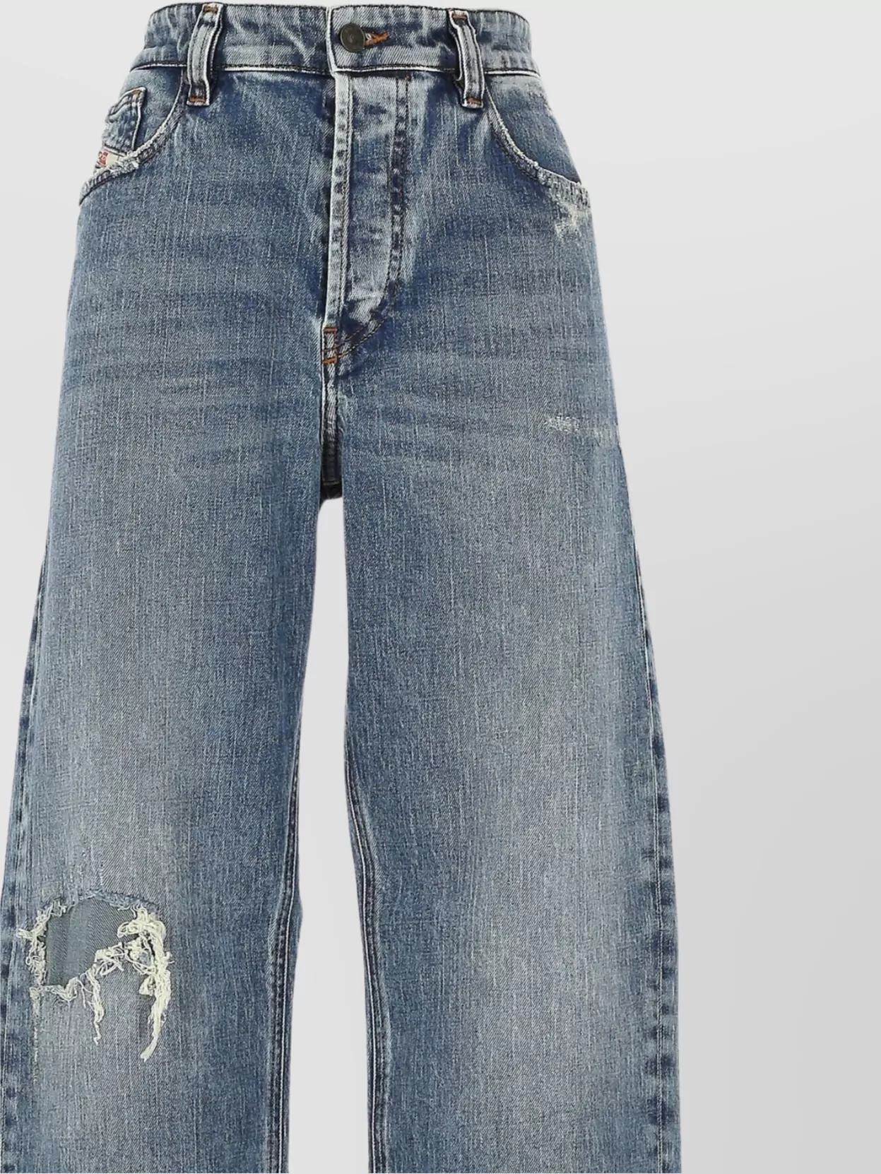Diesel Distressed Denim Trousers With Belt Loops In Blue