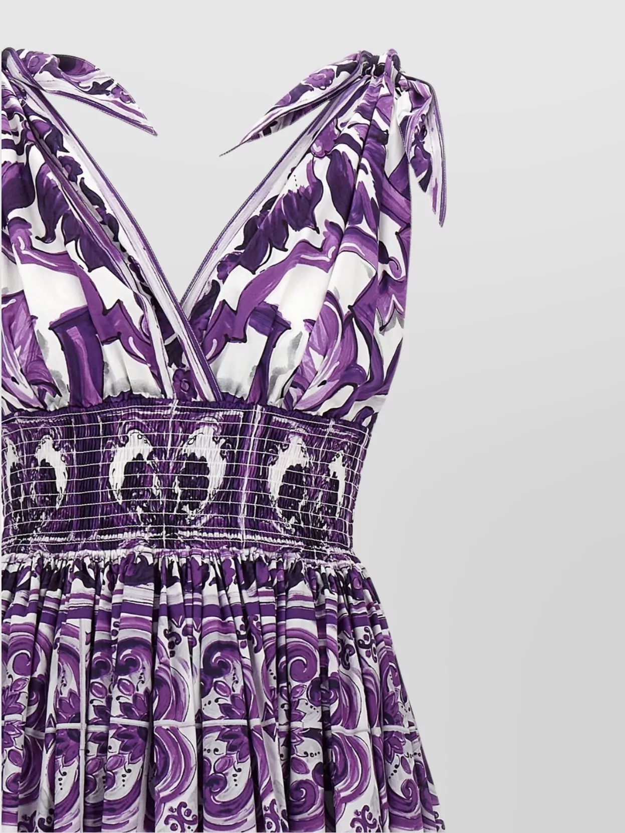Dolce & Gabbana Smocked V-neck Maxi Dress With Tie Straps In Multi