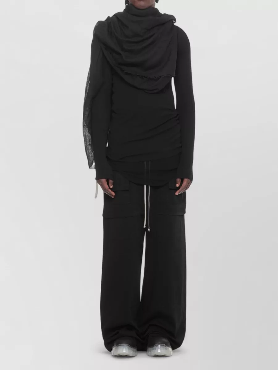 Rick Owens Mens Silk Wool Rectangular Scarf Fringes