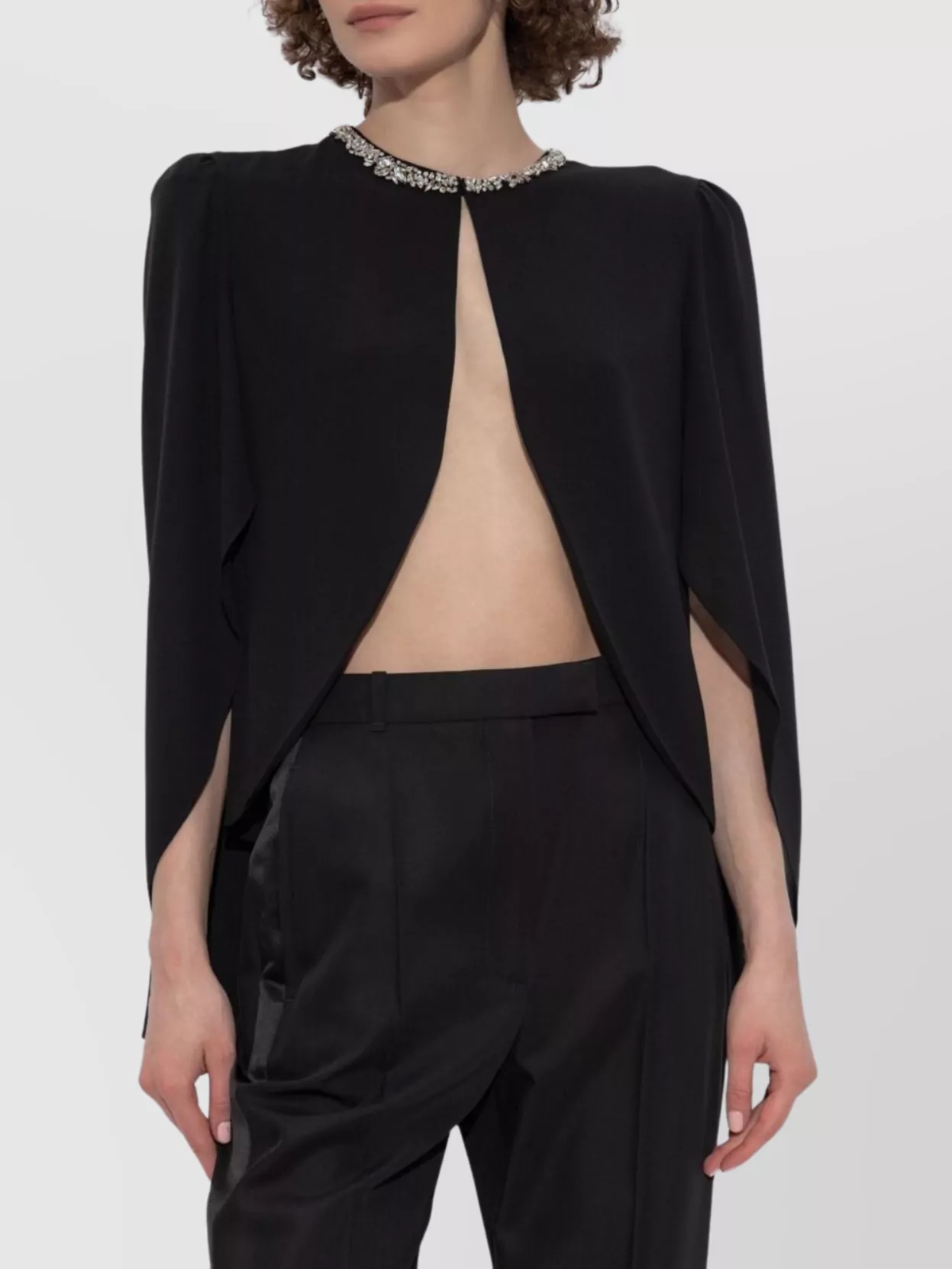 Alexander Mcqueen Draped Cape Sleeves Embellished Neckline Blazer