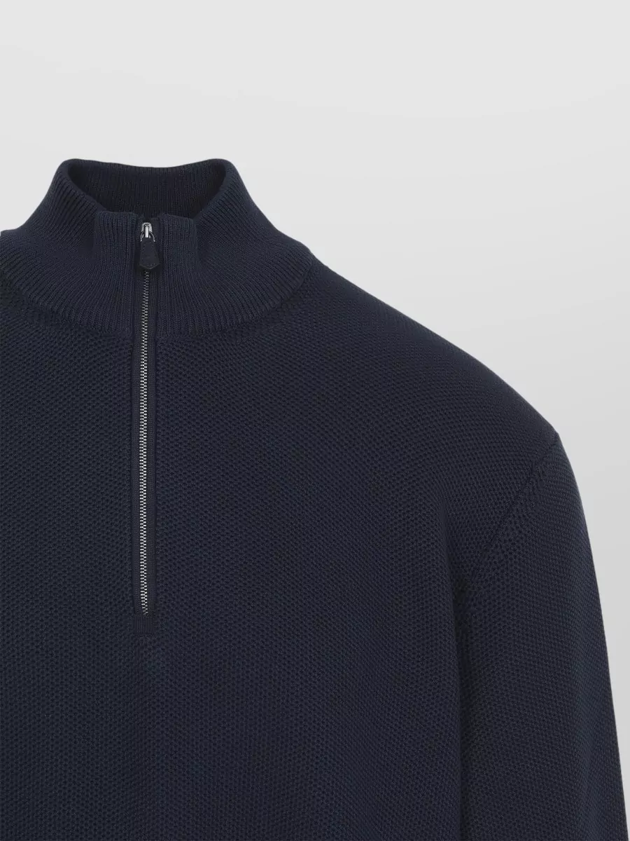 Ralph Lauren Purple Label Silk Textured Knit Half Zip Sweater