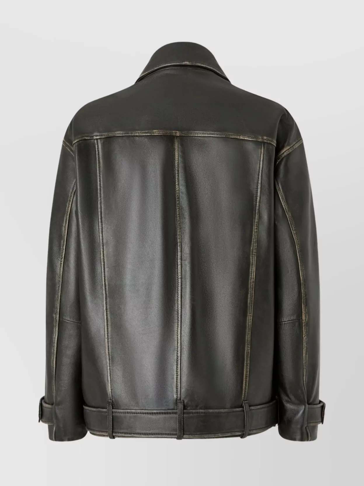 Pinko Leather Jacket With Belted Waist And Pockets In Black