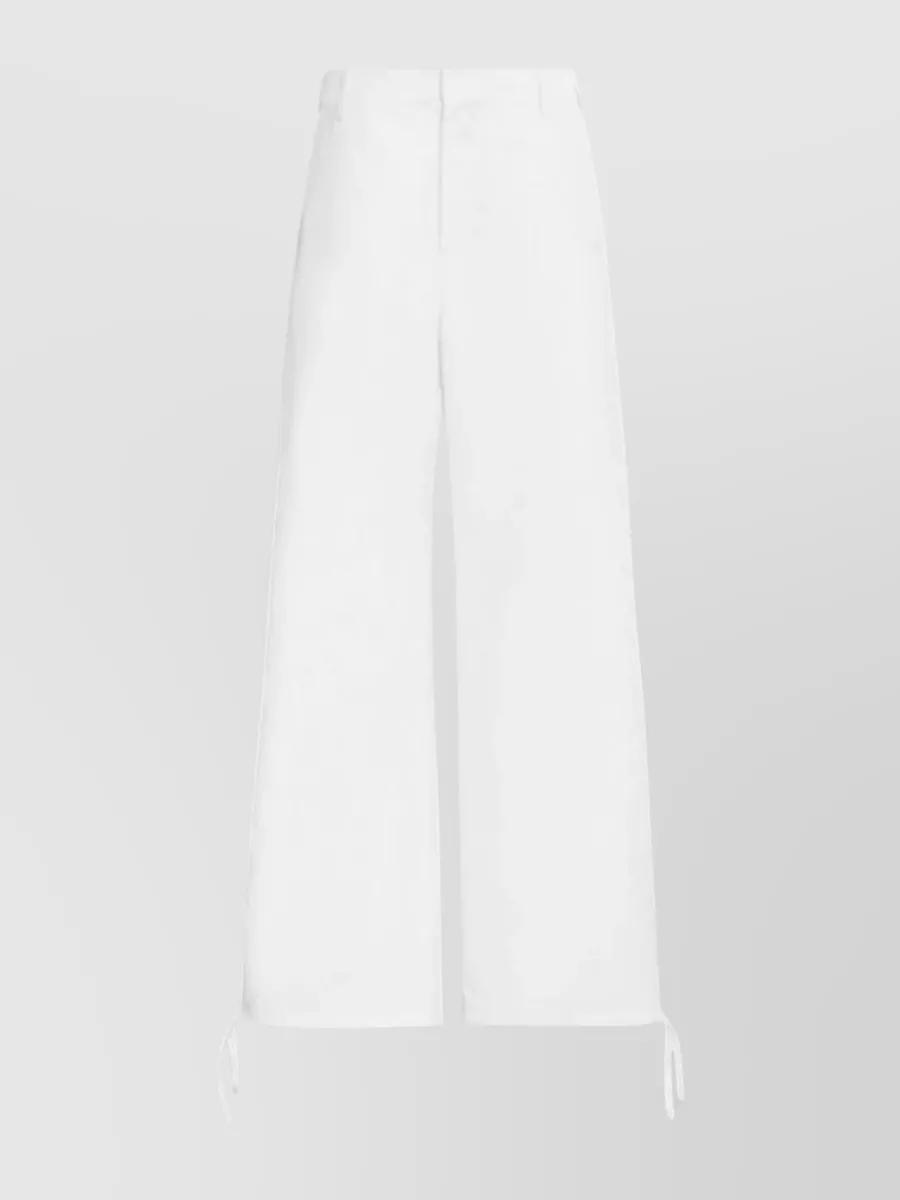 Shop Marni High-waist Logo-embroidered Straight-leg Trousers With Drawstring Hems In White