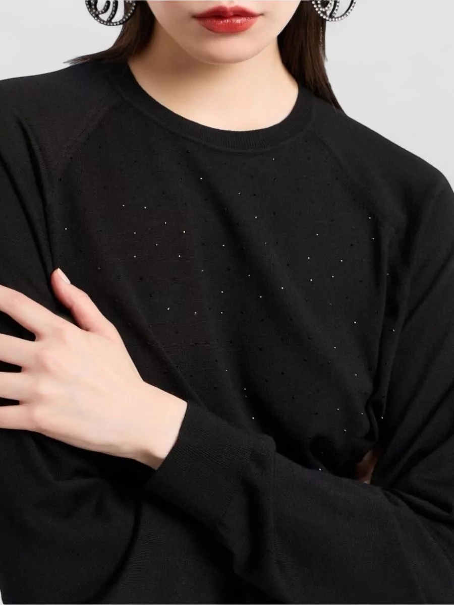 Emporio Armani Fine-Knit Virgin Wool Embroidered Logo Sweater