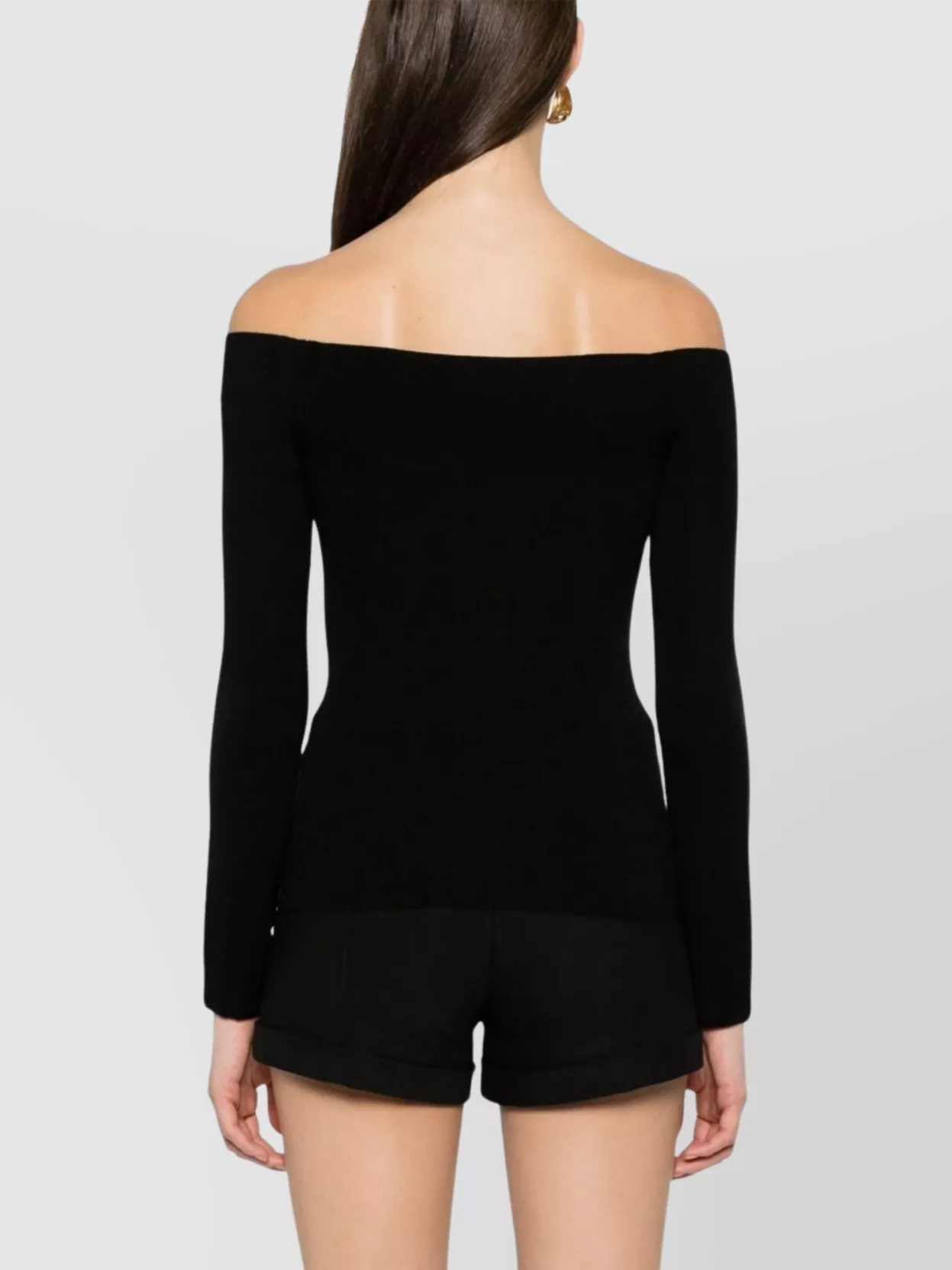 Shop Tom Ford Off-the-shoulder Ribbed Knitwear Top With Long Sleeves In Black