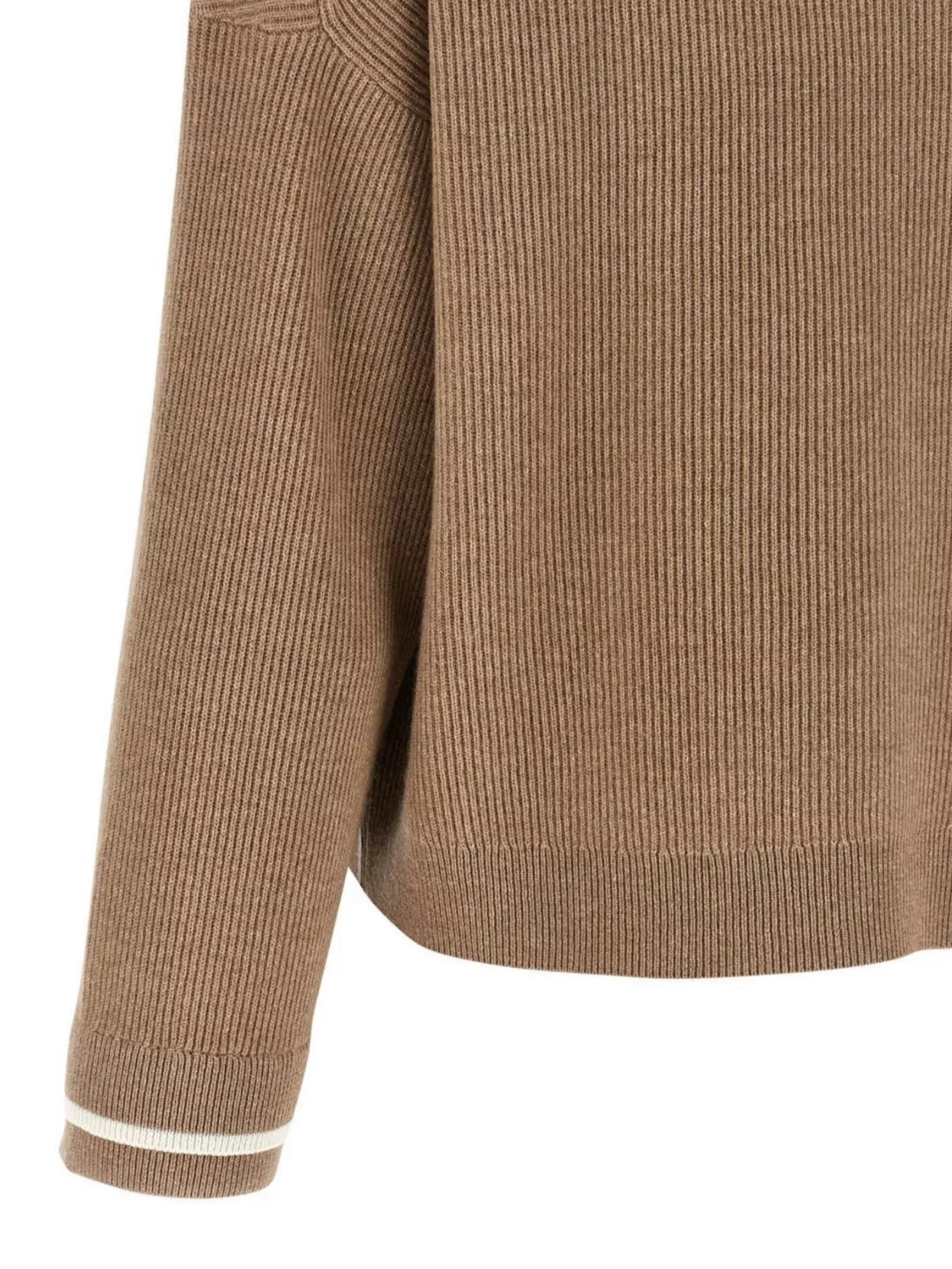 Brunello Cucinelli Ribbed Mock Neck Sweater With Contrast Trim In Brown