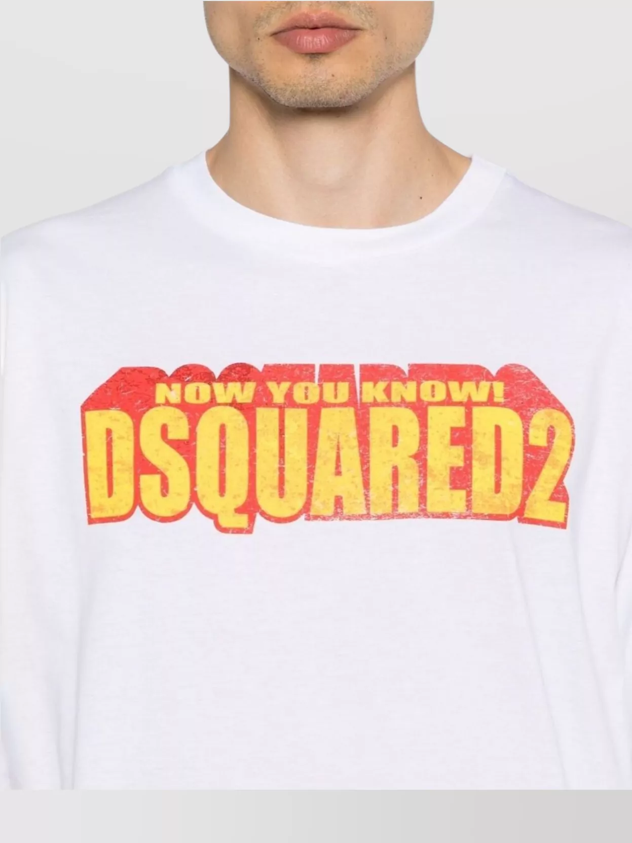Dsquared2 Crew Neck Cracked Effect Graphic Print In White