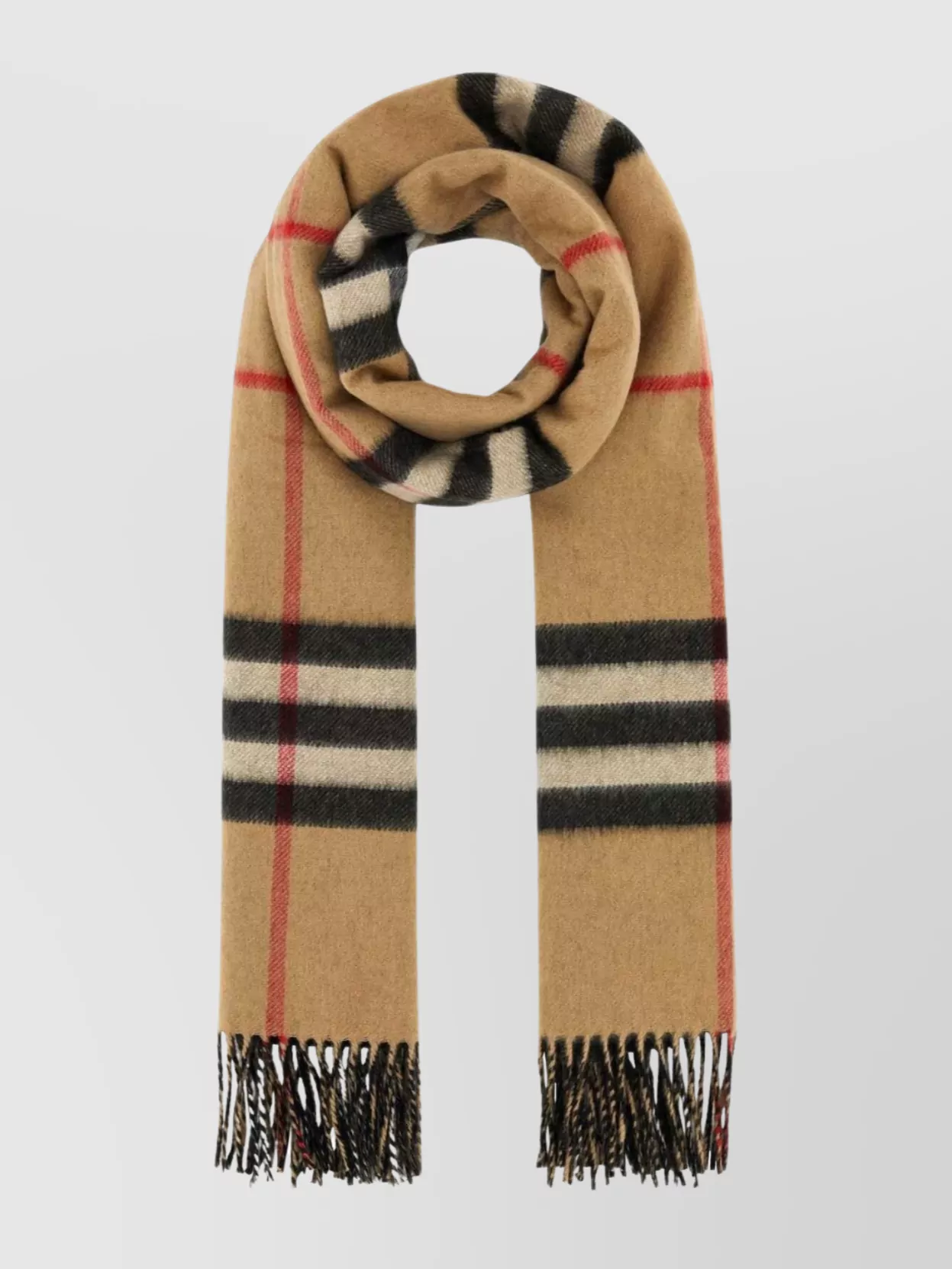 Shop Burberry Check Pattern Cashmere Embroidered Scarf