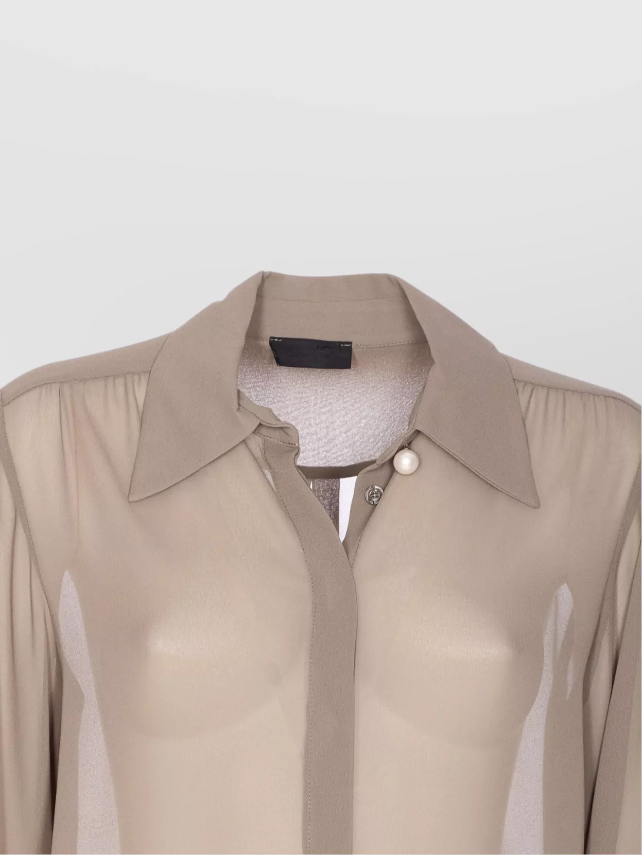 Liu •jo Sheer Fabric Pointed Collar Long Sleeves Top In Neutral