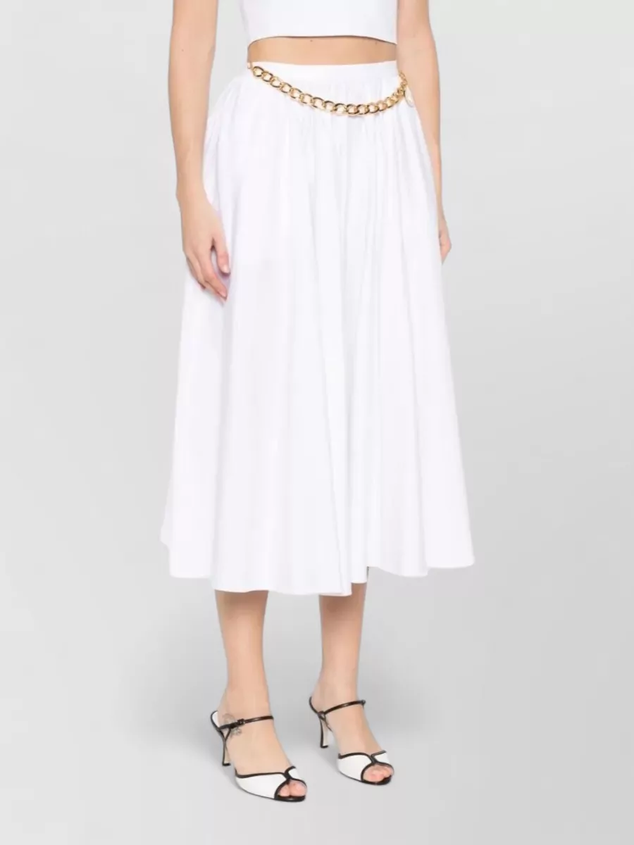 Elisabetta Franchi Pleated High Waist Midi Skirt Chain Detail