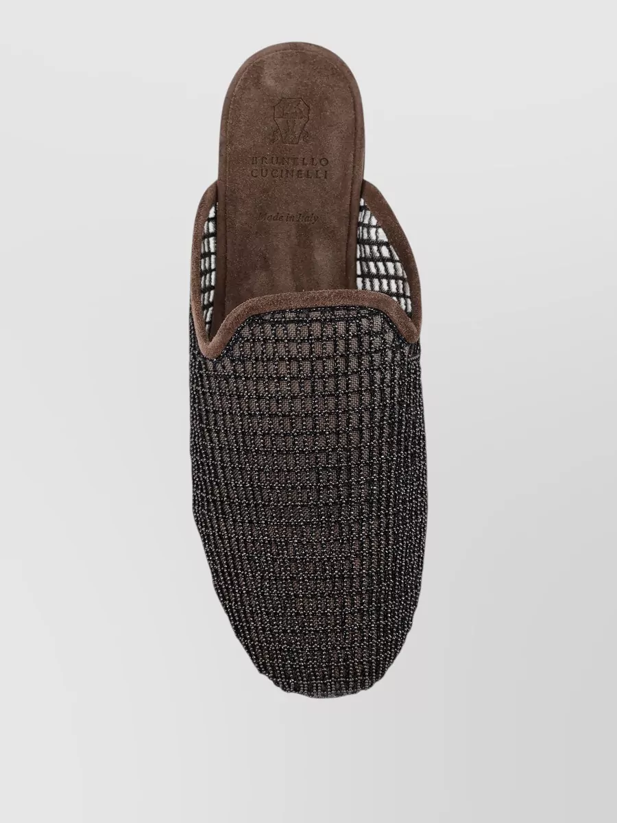 Brunello Cucinelli Leather Mesh Slip-On Slippers