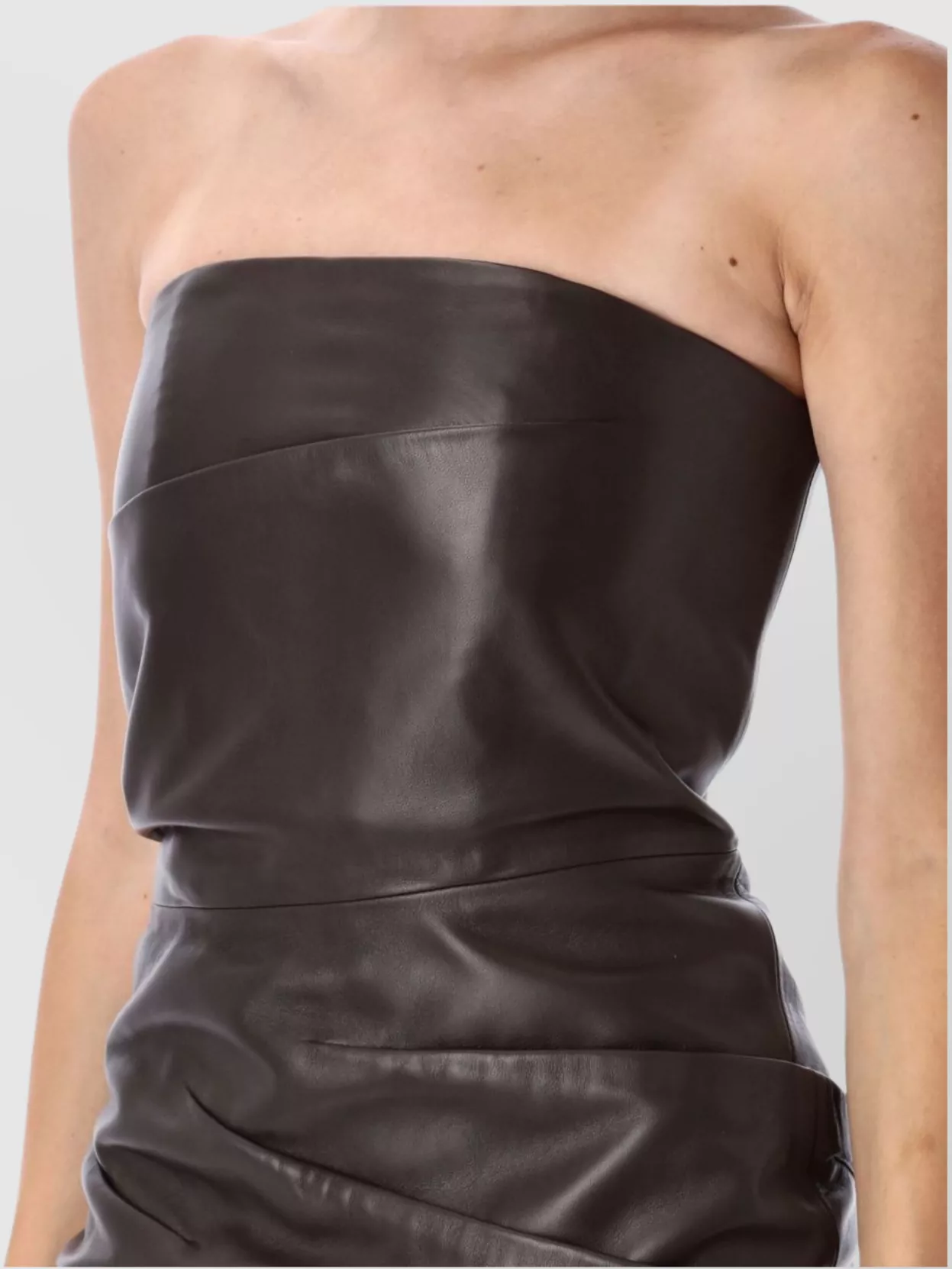 The Attico Leather Strapless Draped Slim-Fit Mini Dress