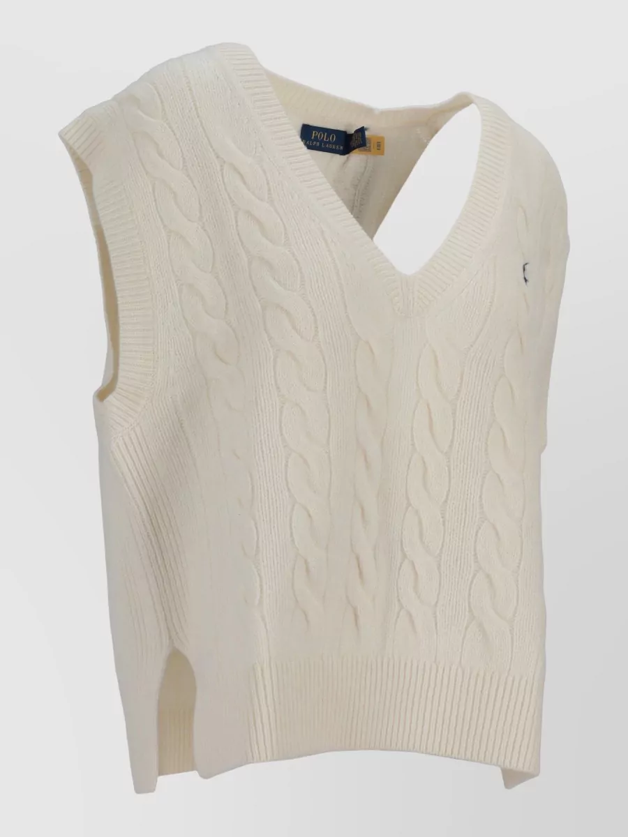 Ralph Lauren Wool Cashmere Sleeveless V-Neck Fine-Knit Top