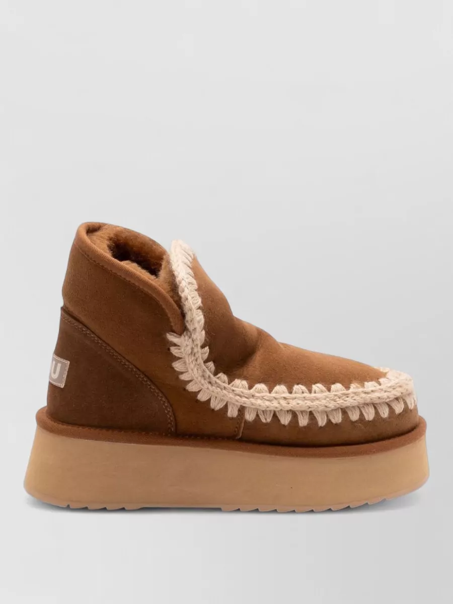 Mou Suede Leather Platform Slippers