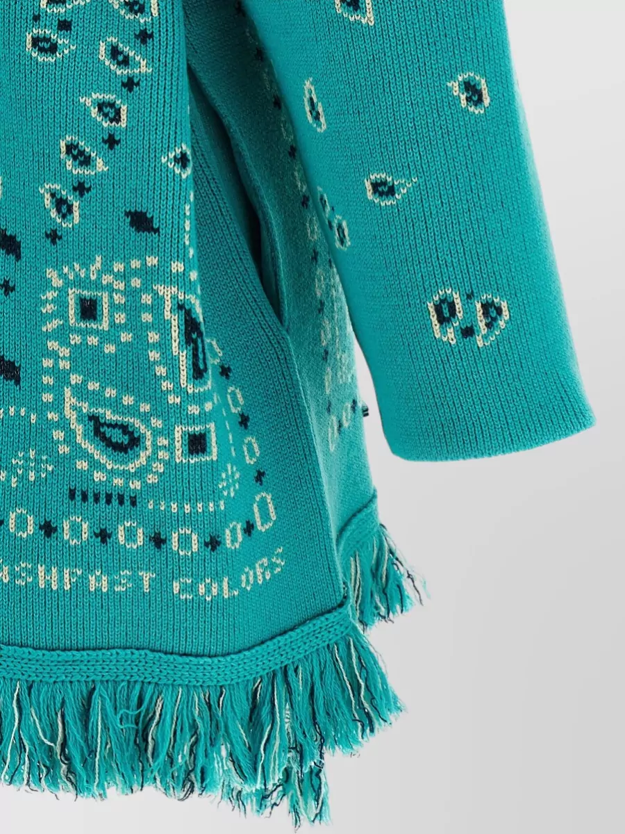 Alanui Bandana Knit Cardigan Belt Fringe Pattern