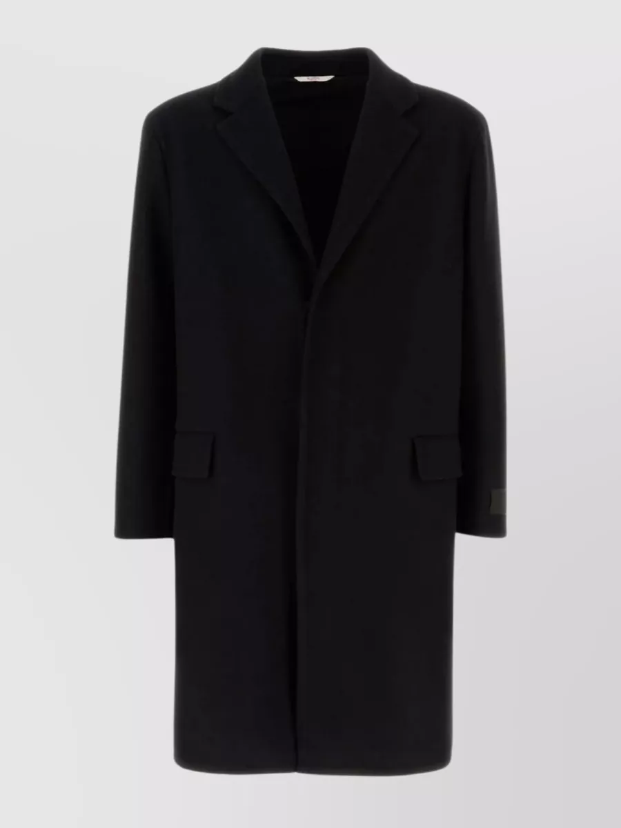 Shop Valentino Oversize Wool Blend Coat With Structured Shoulders In Black