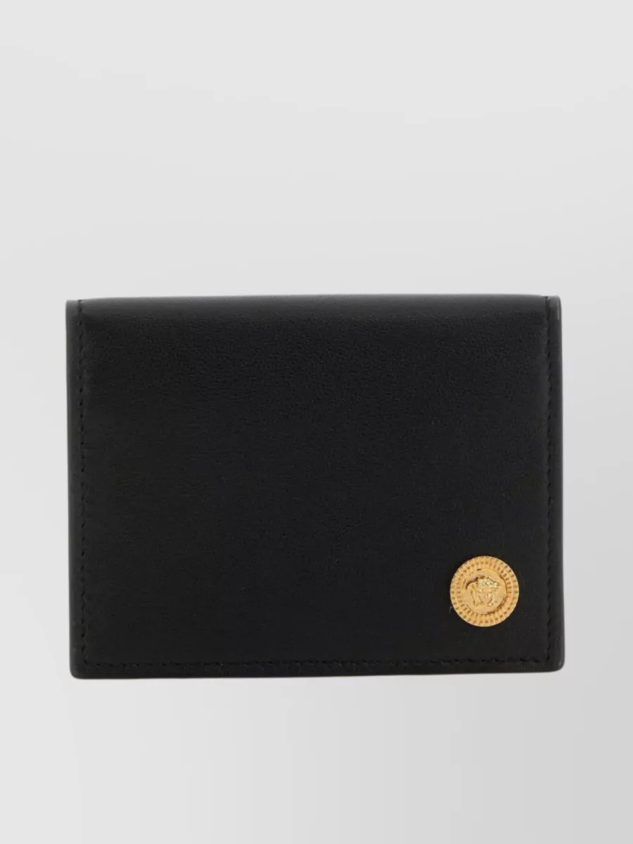 Versace Large Medusa Calfskin Wallet In Black