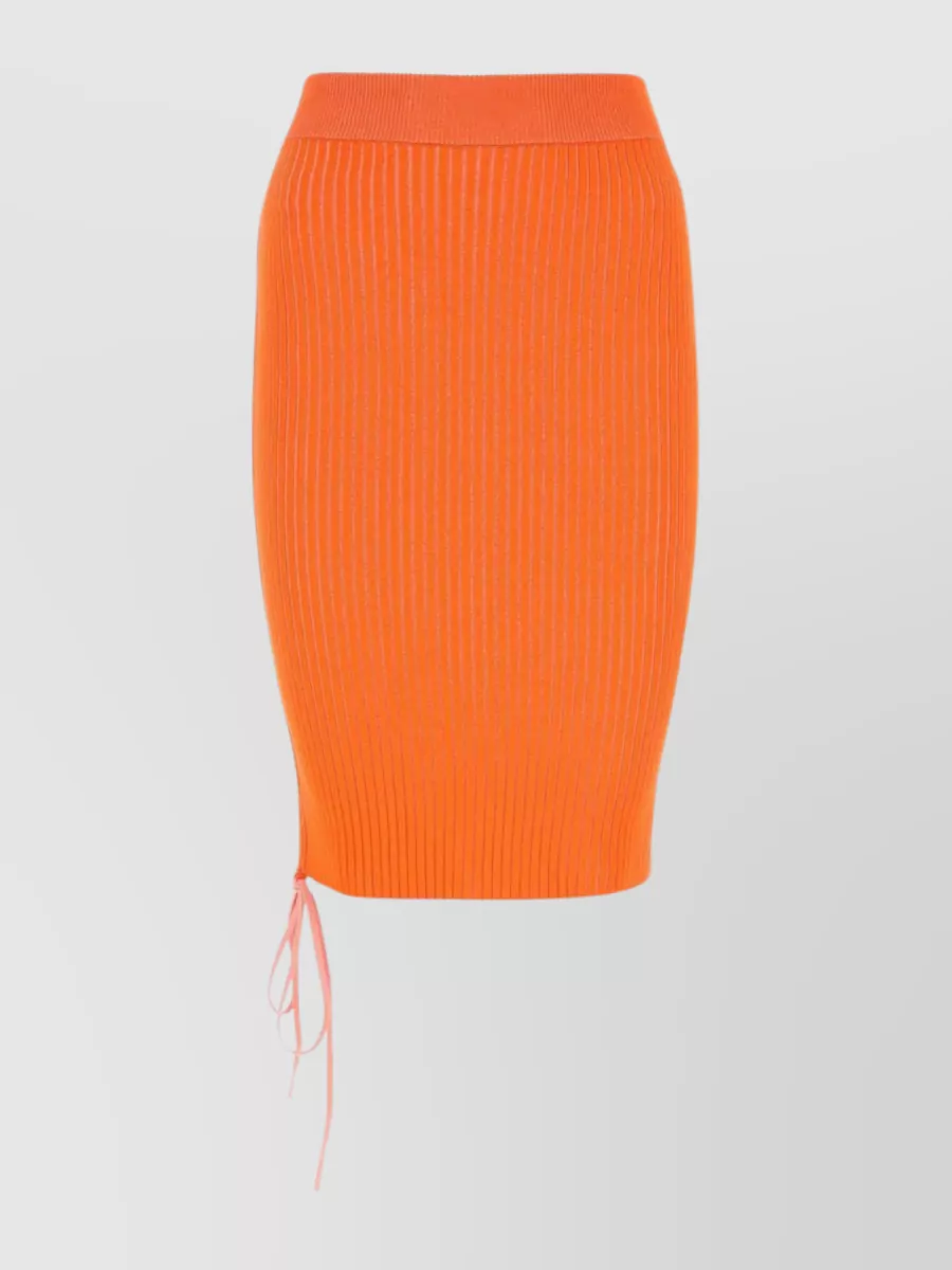 Shop Off-white Vanise Stretchy Waistband Skirt With Textured Ribbed Hemline In Orange