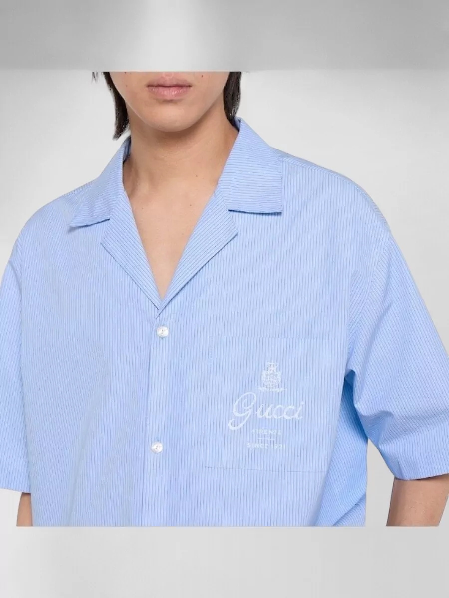 Gucci Striped Short-Sleeve Bowling Shirt