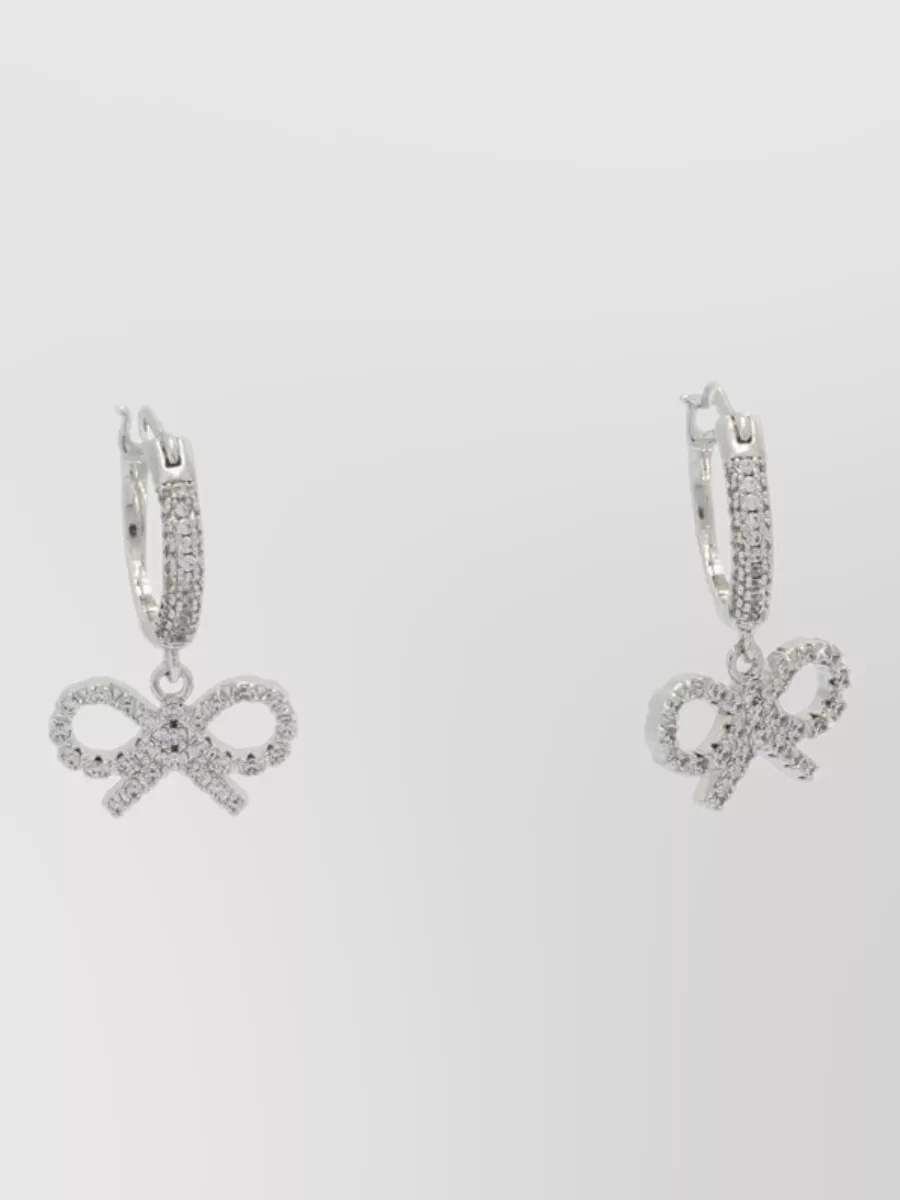 Self-Portrait crystal-embellished bow hoop earrings
