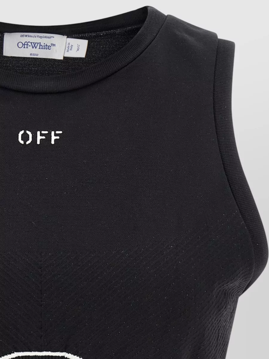Off-White Ribbed Sleeveless Cropped Sports Bra