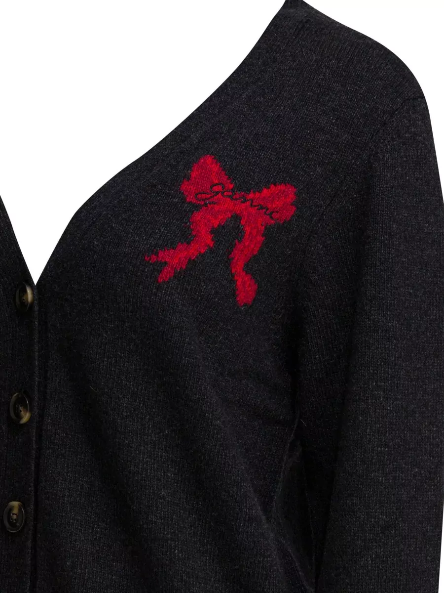 Ganni Wool Blend Cardigan Long Sleeve Graphic