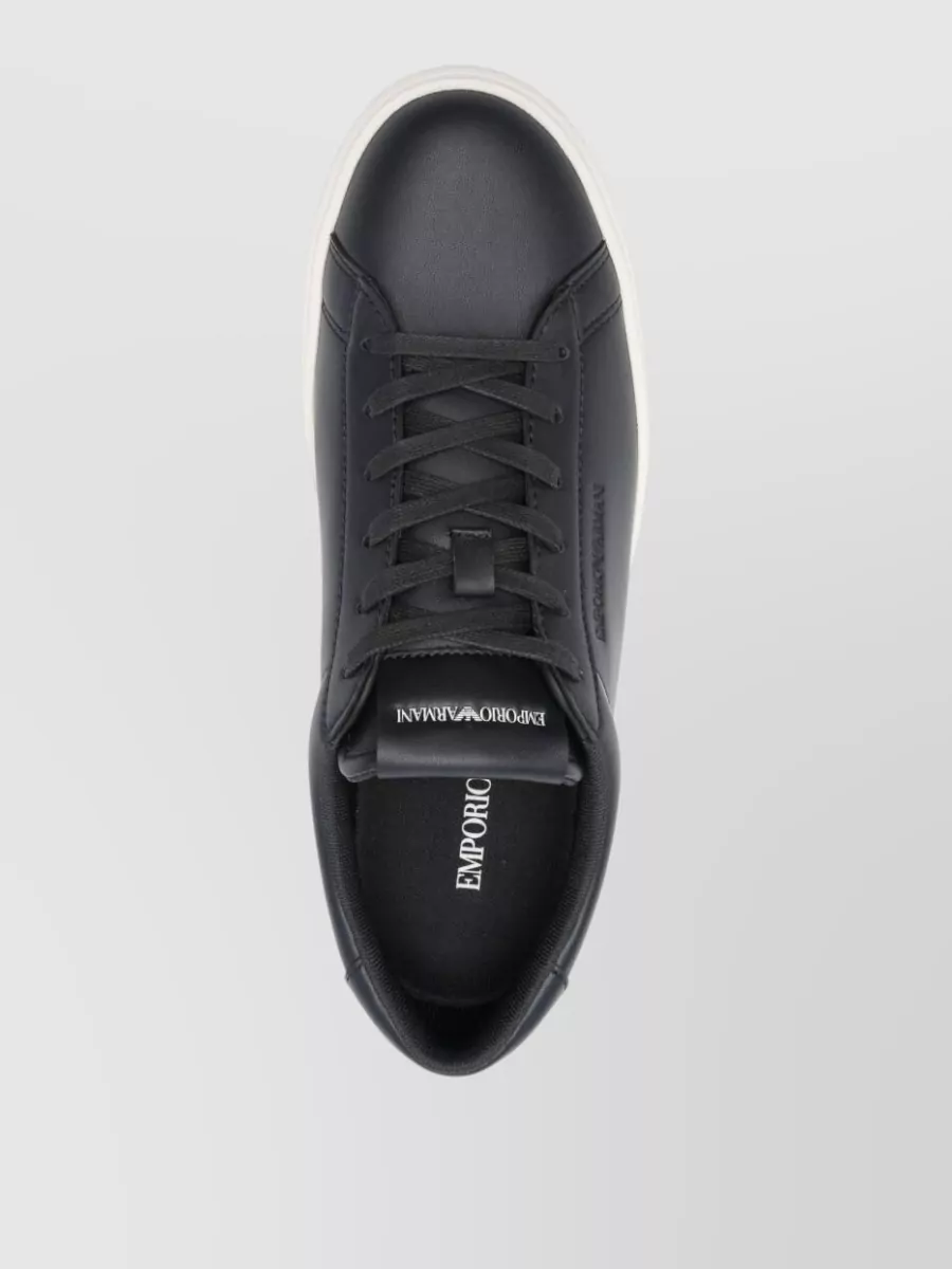 Emporio Armani Leather Sneakers Contrast Sole Round Toe
