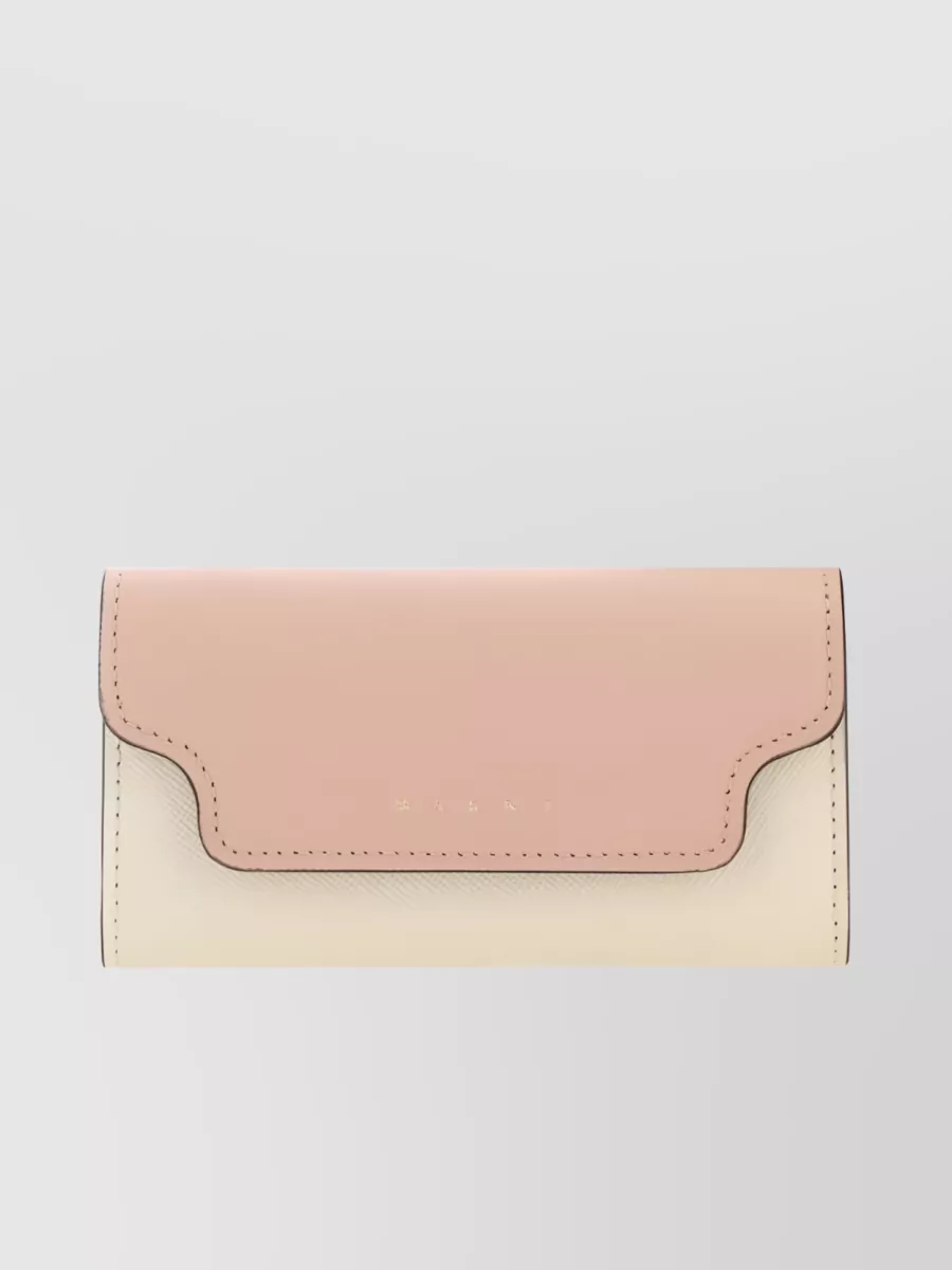 Shop Marni Textured Leather Keychain With Foldover Top In Cream