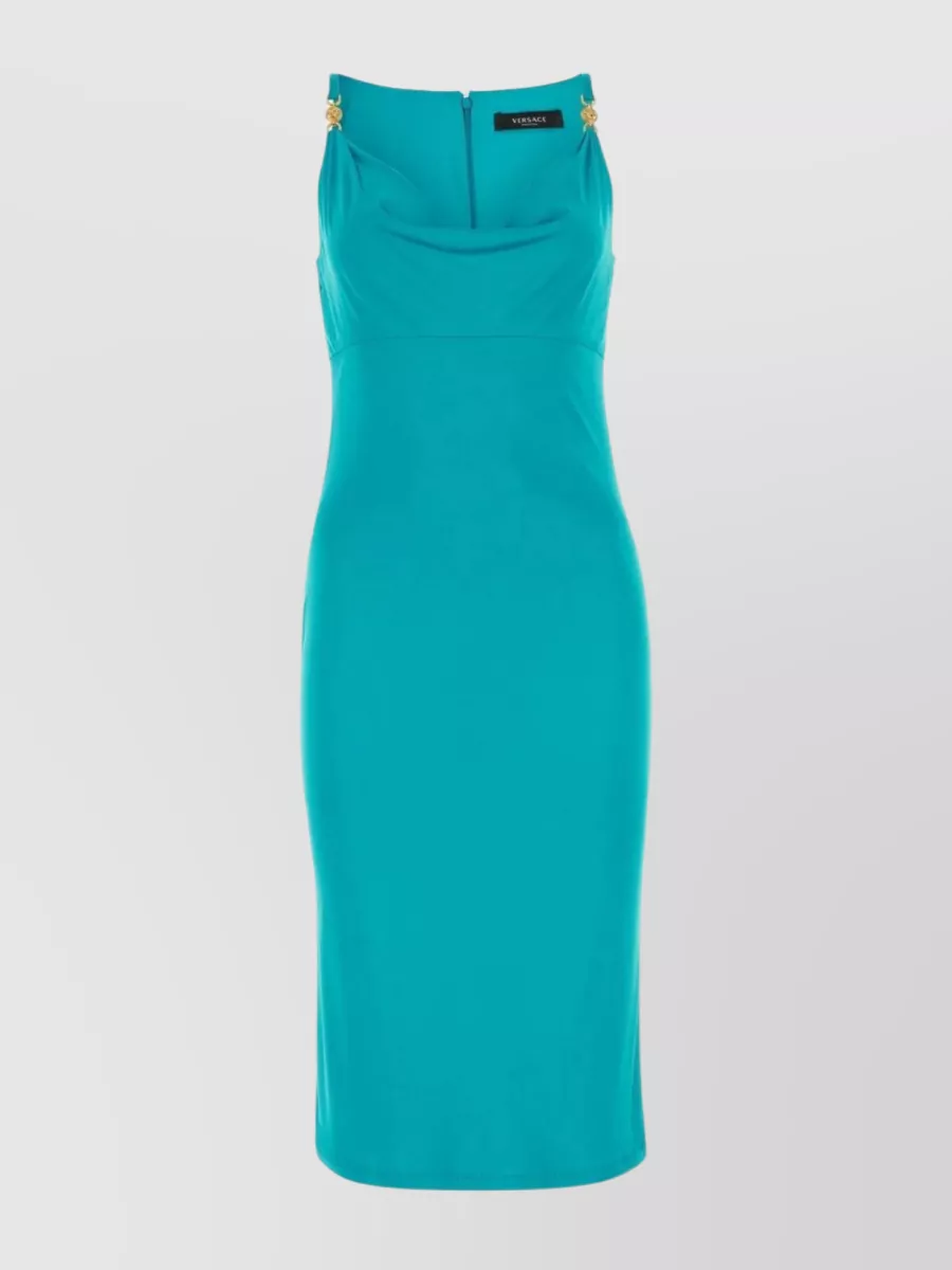 Shop Versace Contemporary Dress Featuring A Hood Neckline In Blue