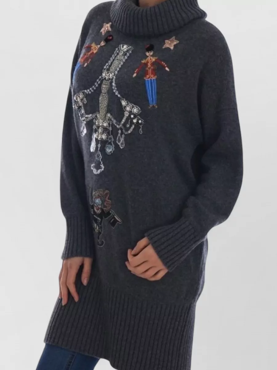 Dolce&Gabbana Cashmere Embroidered Turtleneck Oversized Sweater