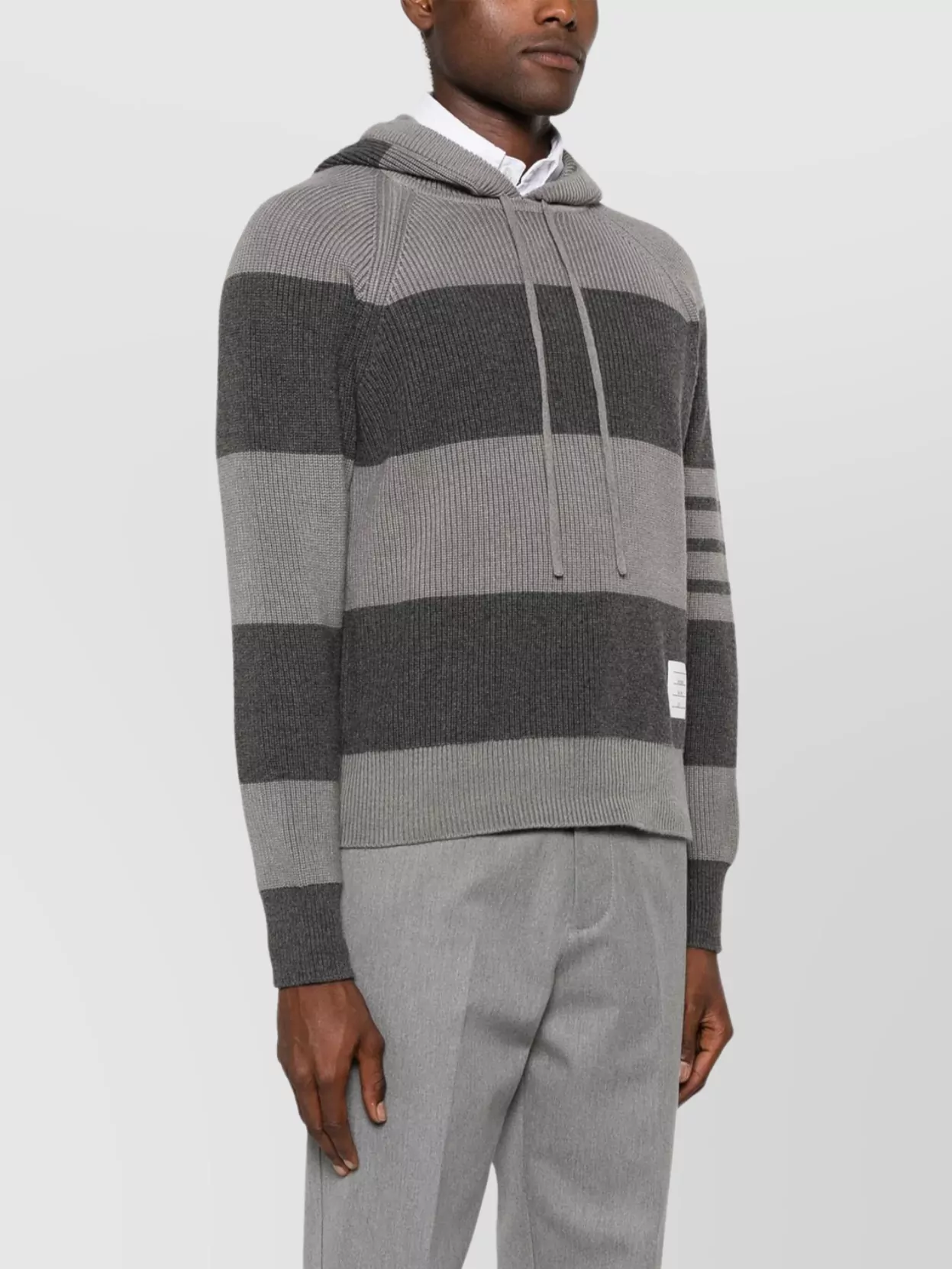 Thom Browne Striped Hooded Knit Sweater Drawstring