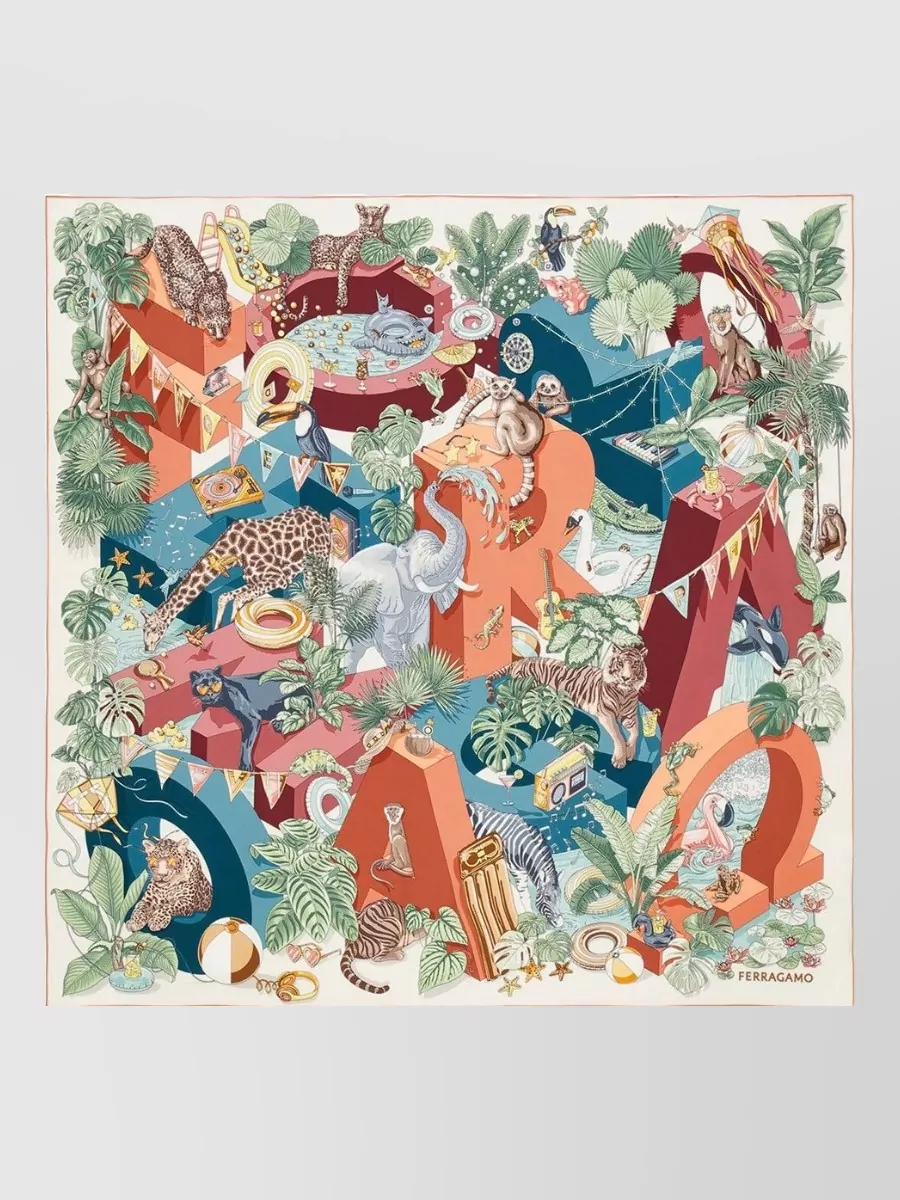 Ferragamo silk jungle party print scarf