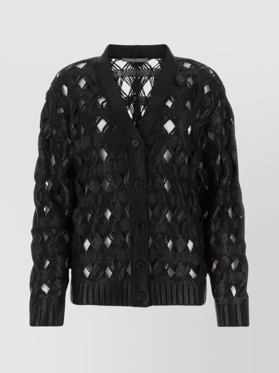Shop Alberta Ferretti Contemporary Geometric Knit Cardigan In Black