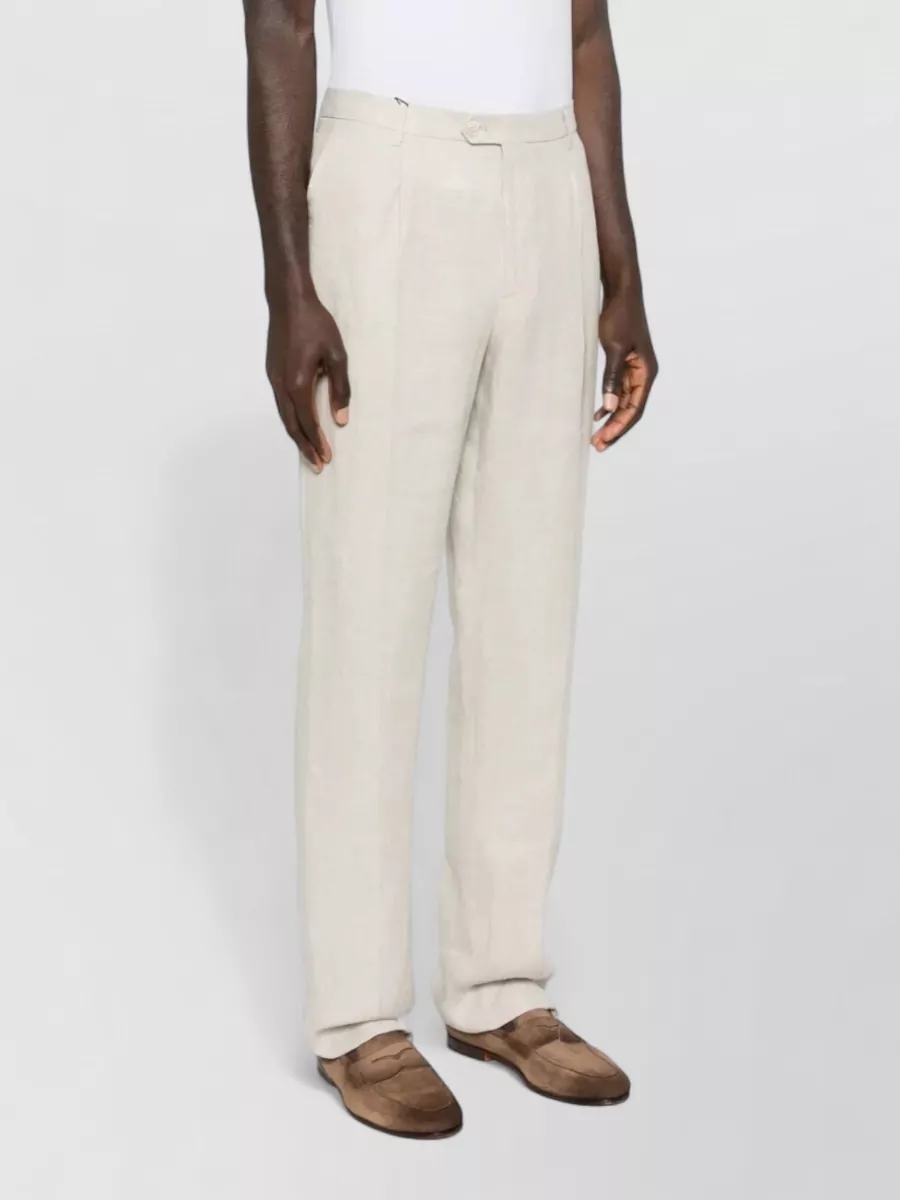 Etro Linen Pleated Straight-Leg Trousers