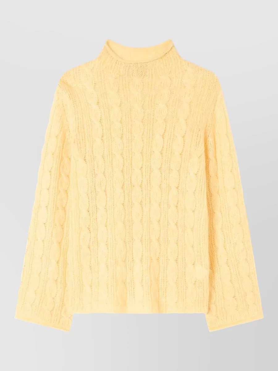 Guest In Residence Cable-knit cashmere silk turtleneck sweater