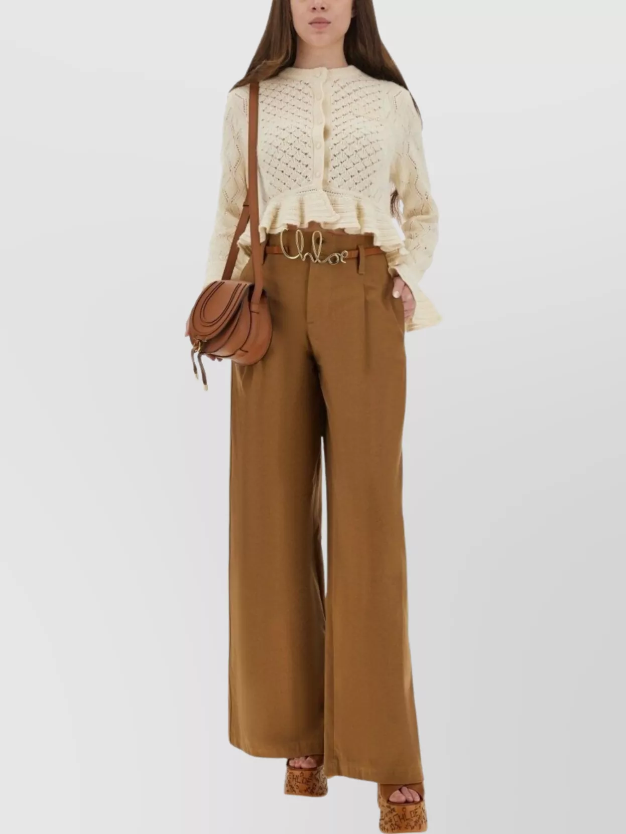 Chloé Textured Knit Cropped Cardigan Ruffles In Brown