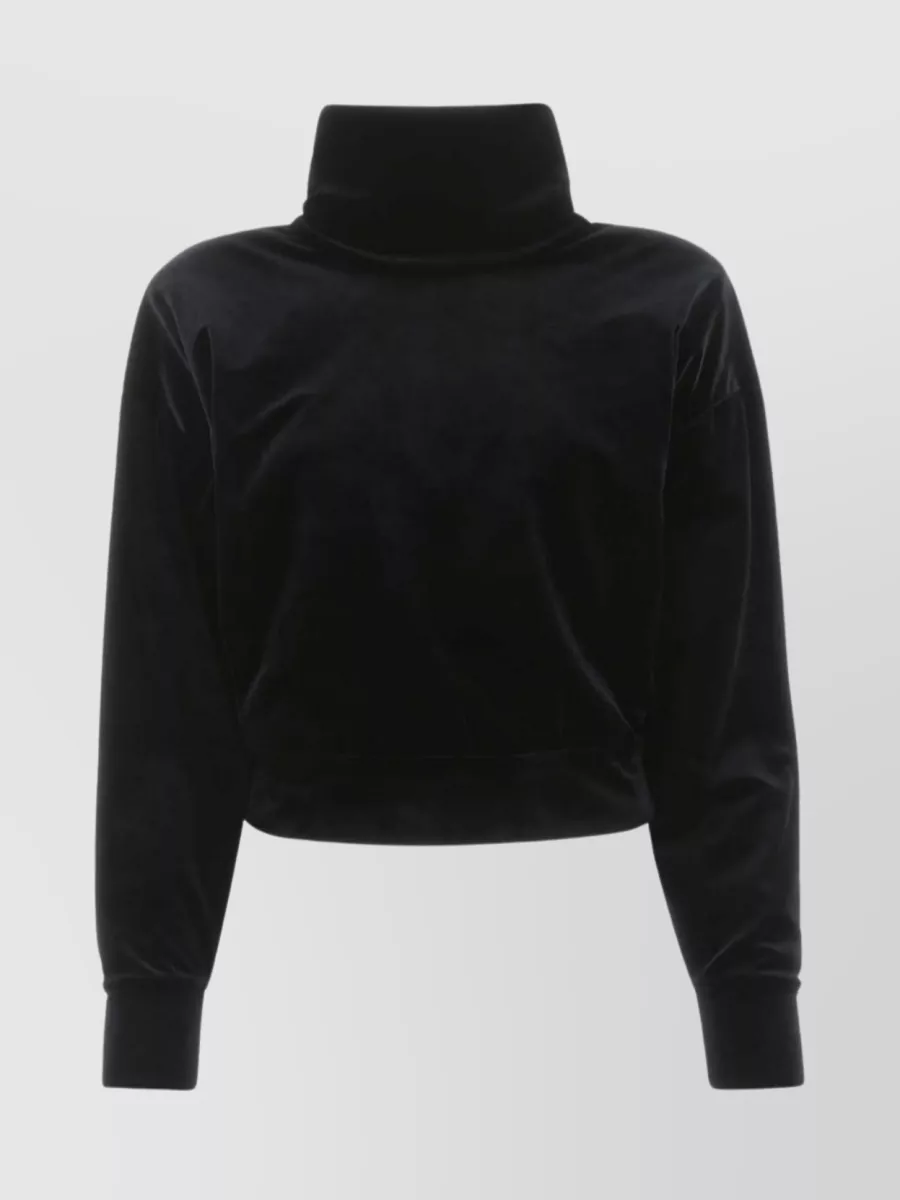 Shop Saint Laurent Textured Velvet Turtleneck Crop In Black