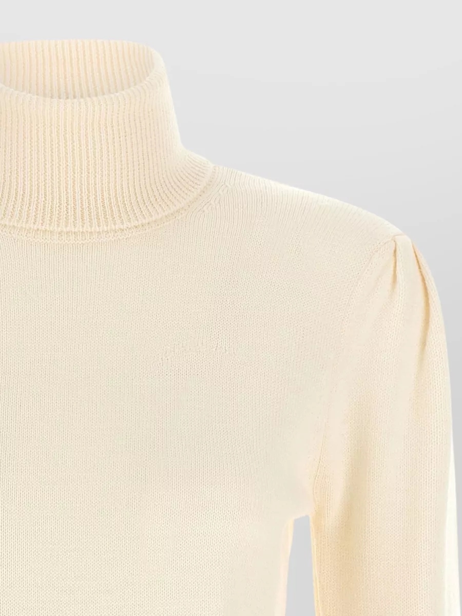 Ganni Merino Wool Ribbed Turtleneck Lace Trim Sweater