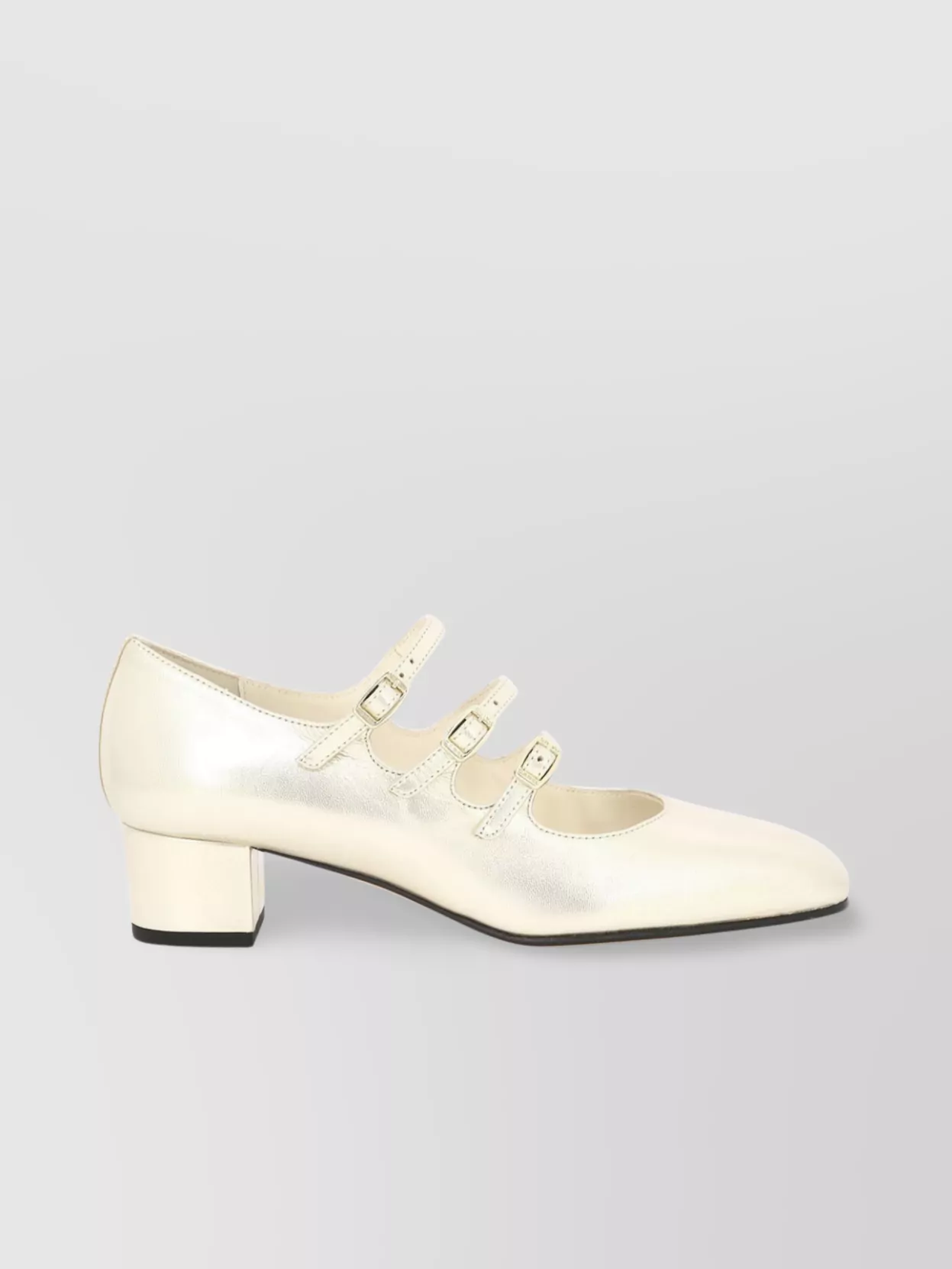 Carel Triple Strap Block Heel Pumps With Metallic Finish