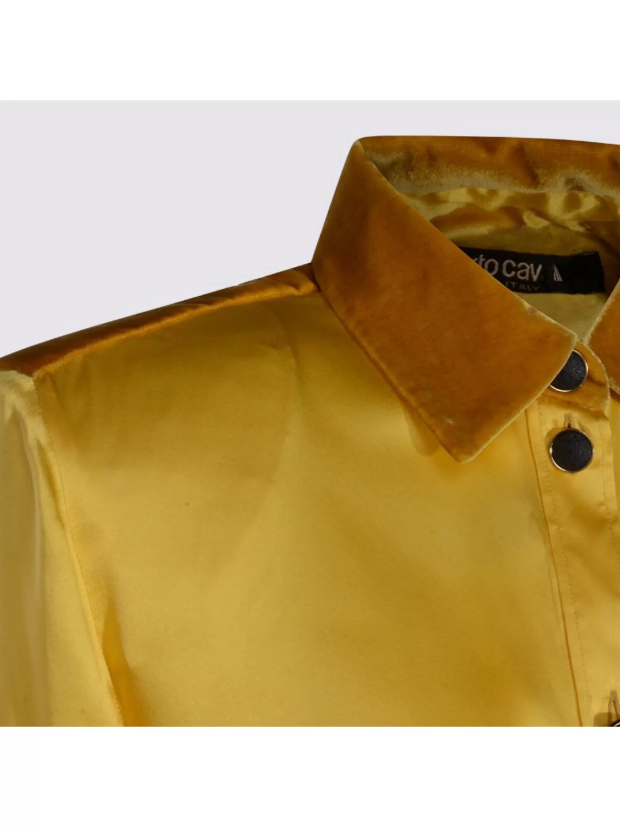Roberto Cavalli Long Sleeve Satin Top With Velvet Collar And Cuffs
