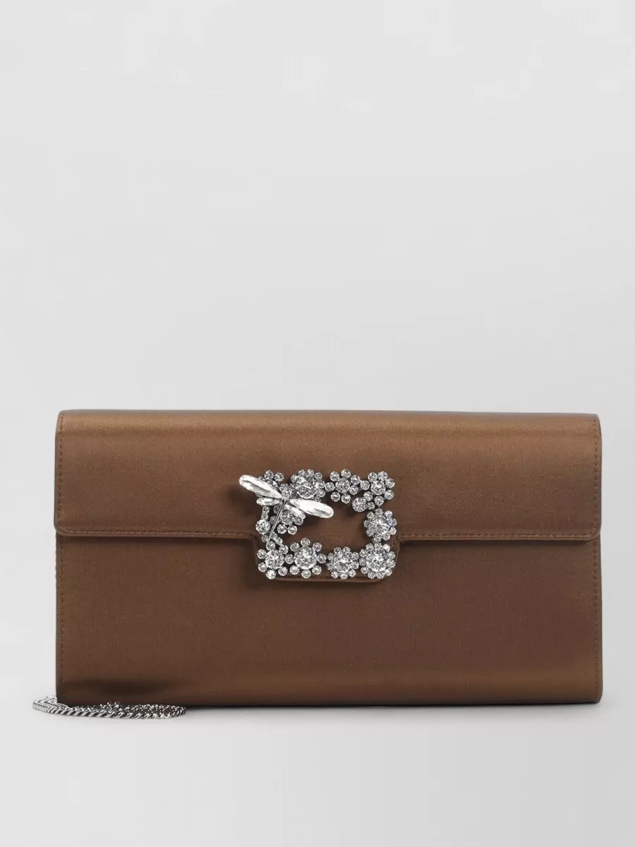 Roger Vivier Satin crystal-embellished envelope clutch bag