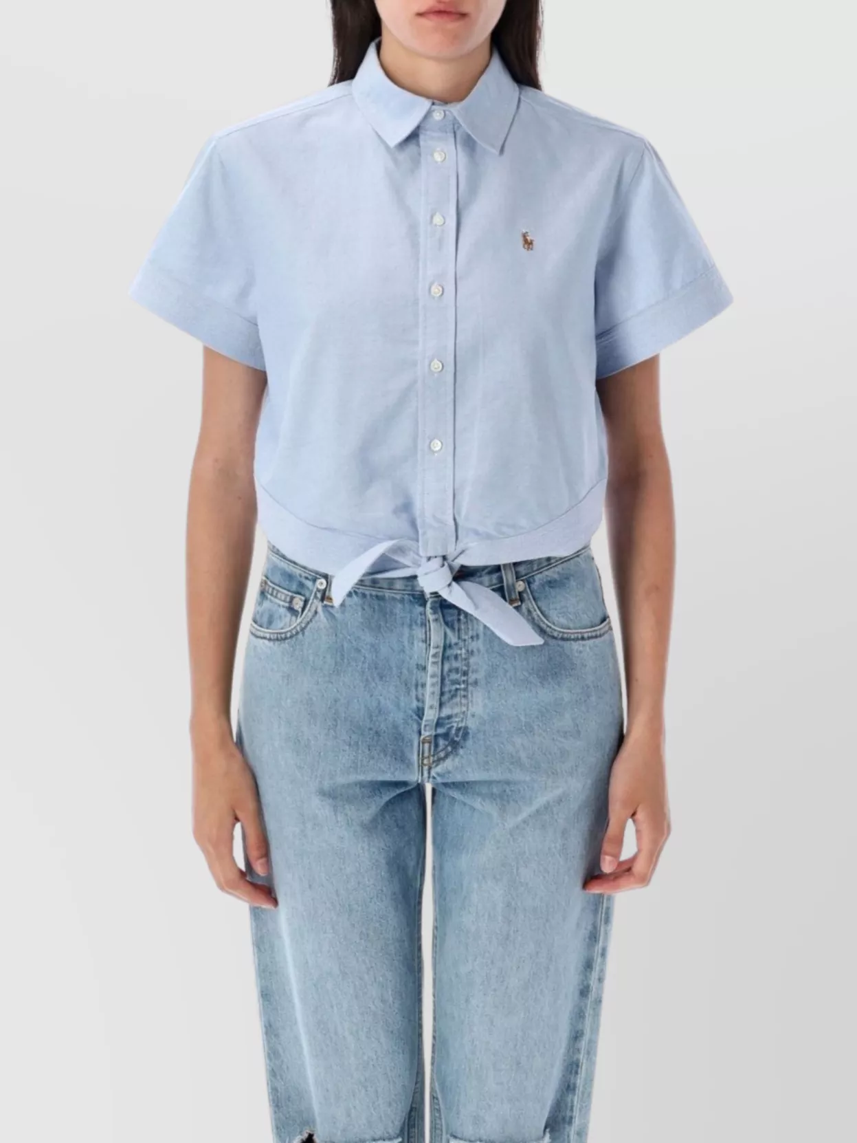 Polo Ralph Lauren Oxford Tie-front Cropped Shirt In Blue