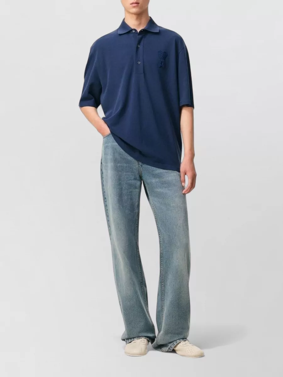 Ami Paris Polo Collar Short Sleeve Cotton T Shirt