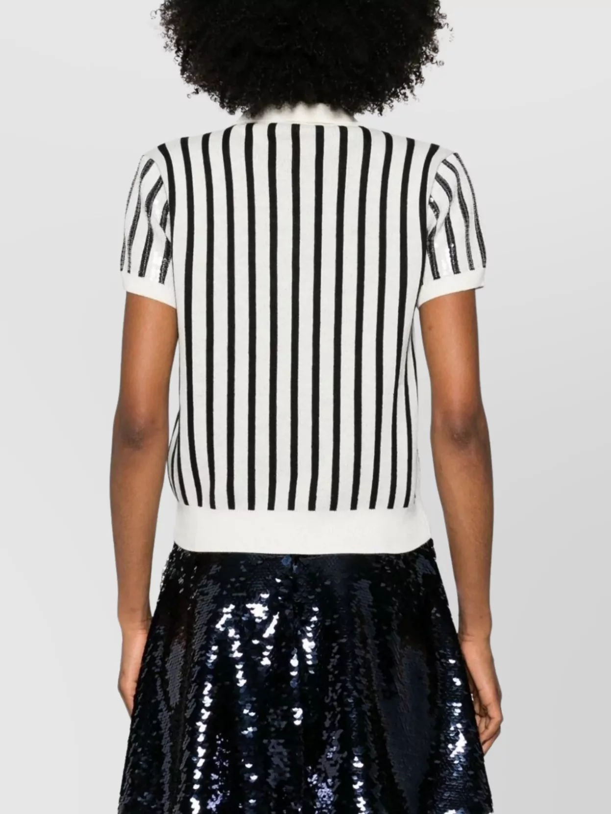 Msgm Knitwear Polo Collar Sequin Striped Short Sleeves
