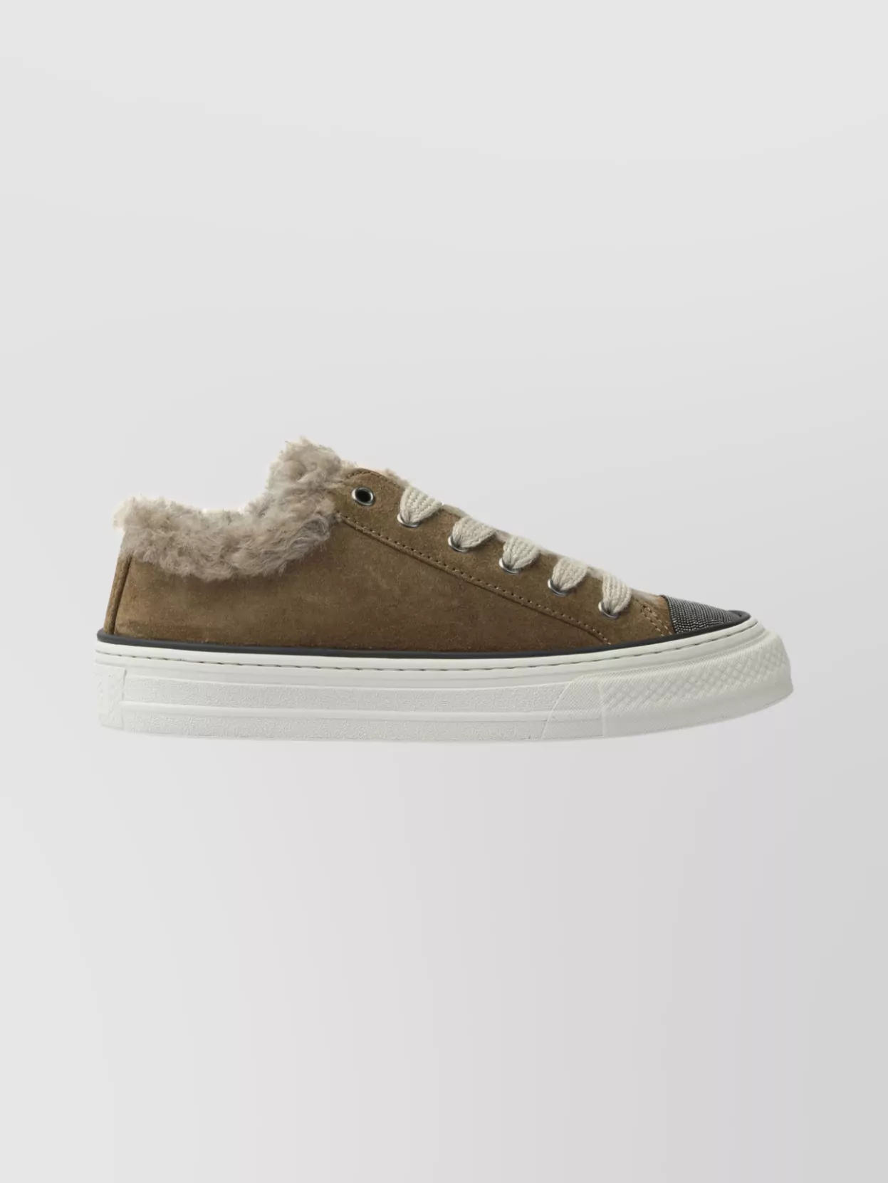 Brunello Cucinelli Jewel Accented Suede Sneakers With Metal Eyelets In Multi