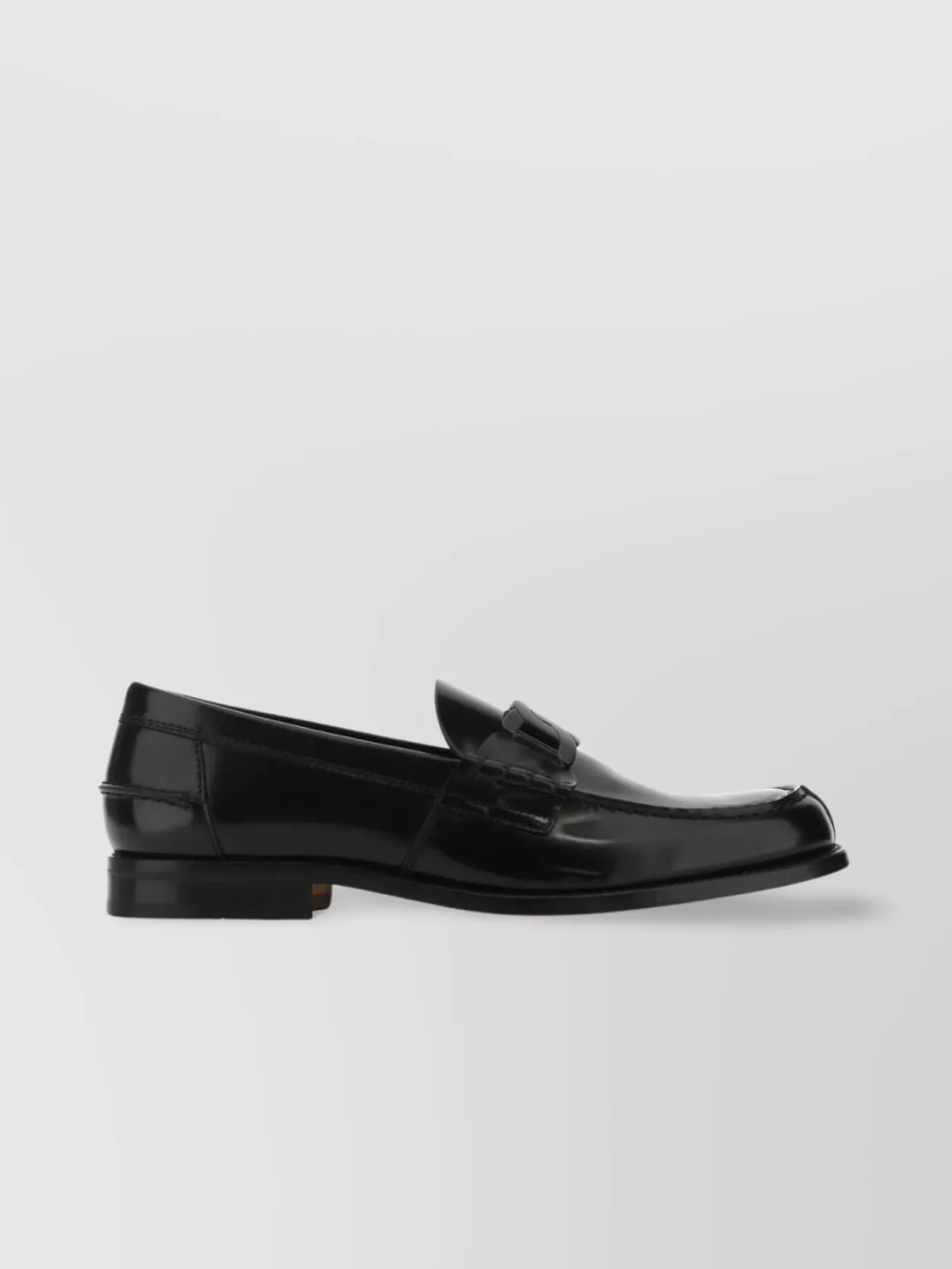 Shop Tod's Polished Block Heel Loafers With Penny Slot In Black
