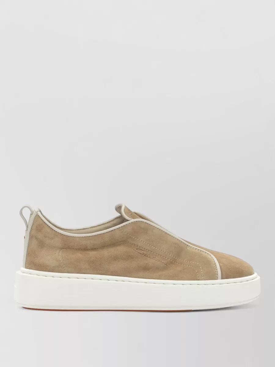 Santoni Leather Suede Slip-On Sneakers