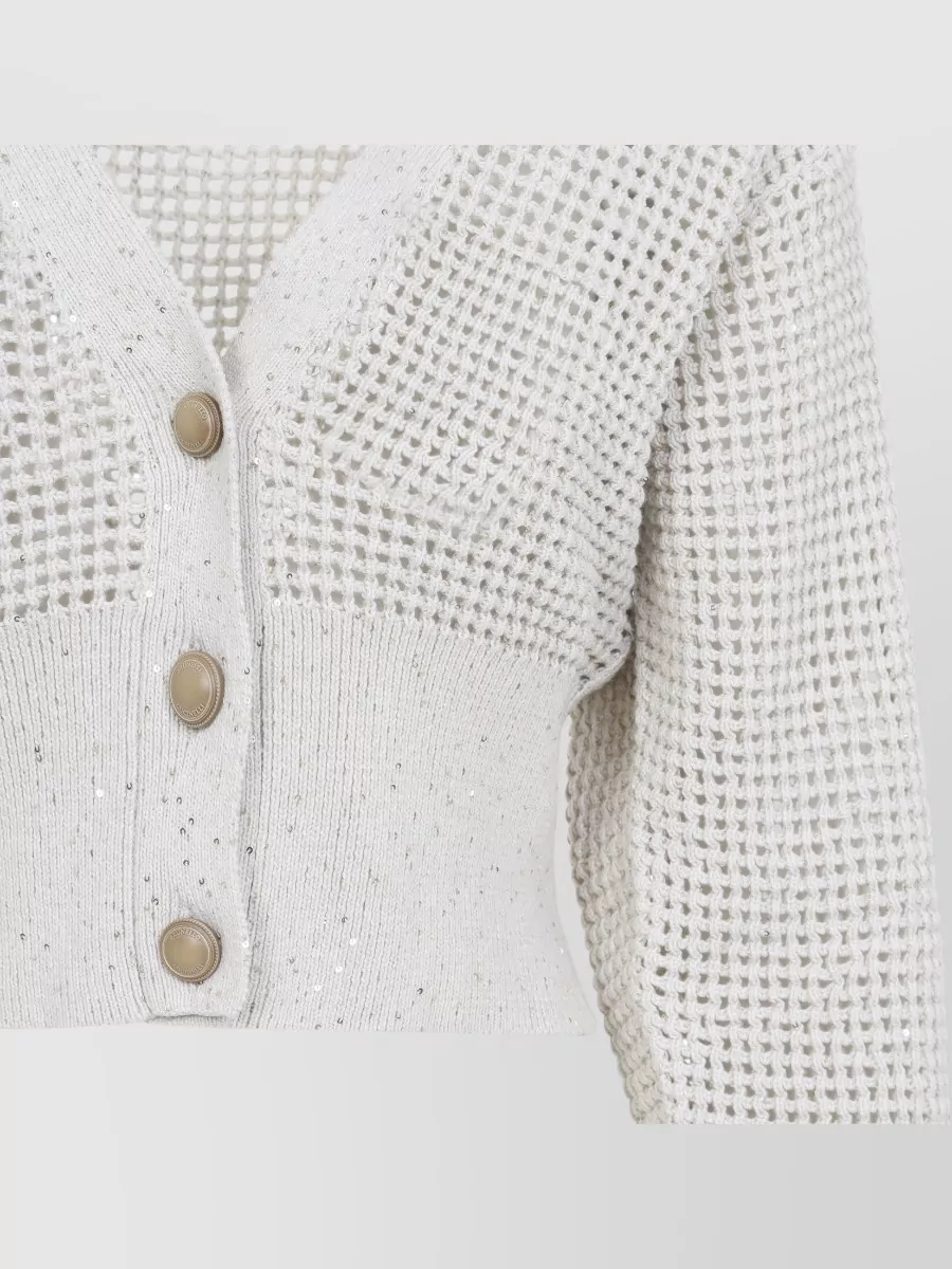 Brunello Cucinelli Crochet Cropped V-Neck Cardigan