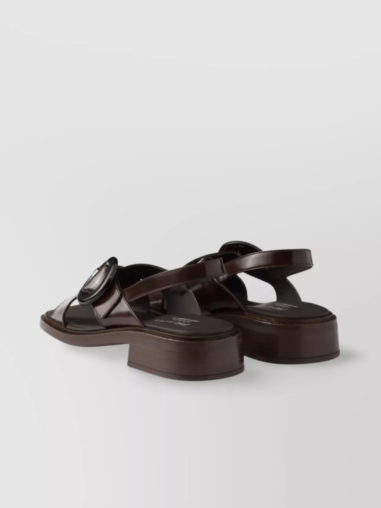 Prada Brushed Leather Crisscross Band Sandals With Plexiglas Buckle